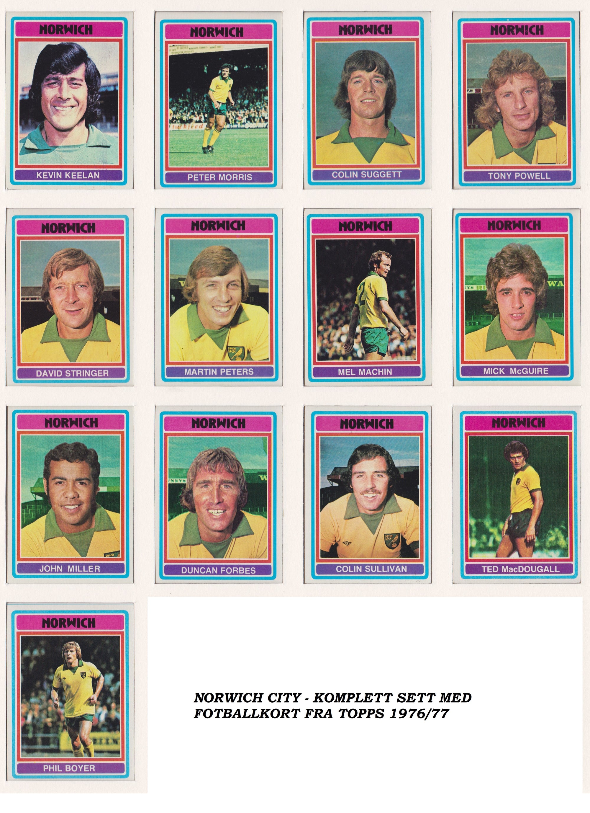 000. NORWICH CITY - KOMPLETT SETT MED FOTBALLKORT FRA TOPPS 1976/77