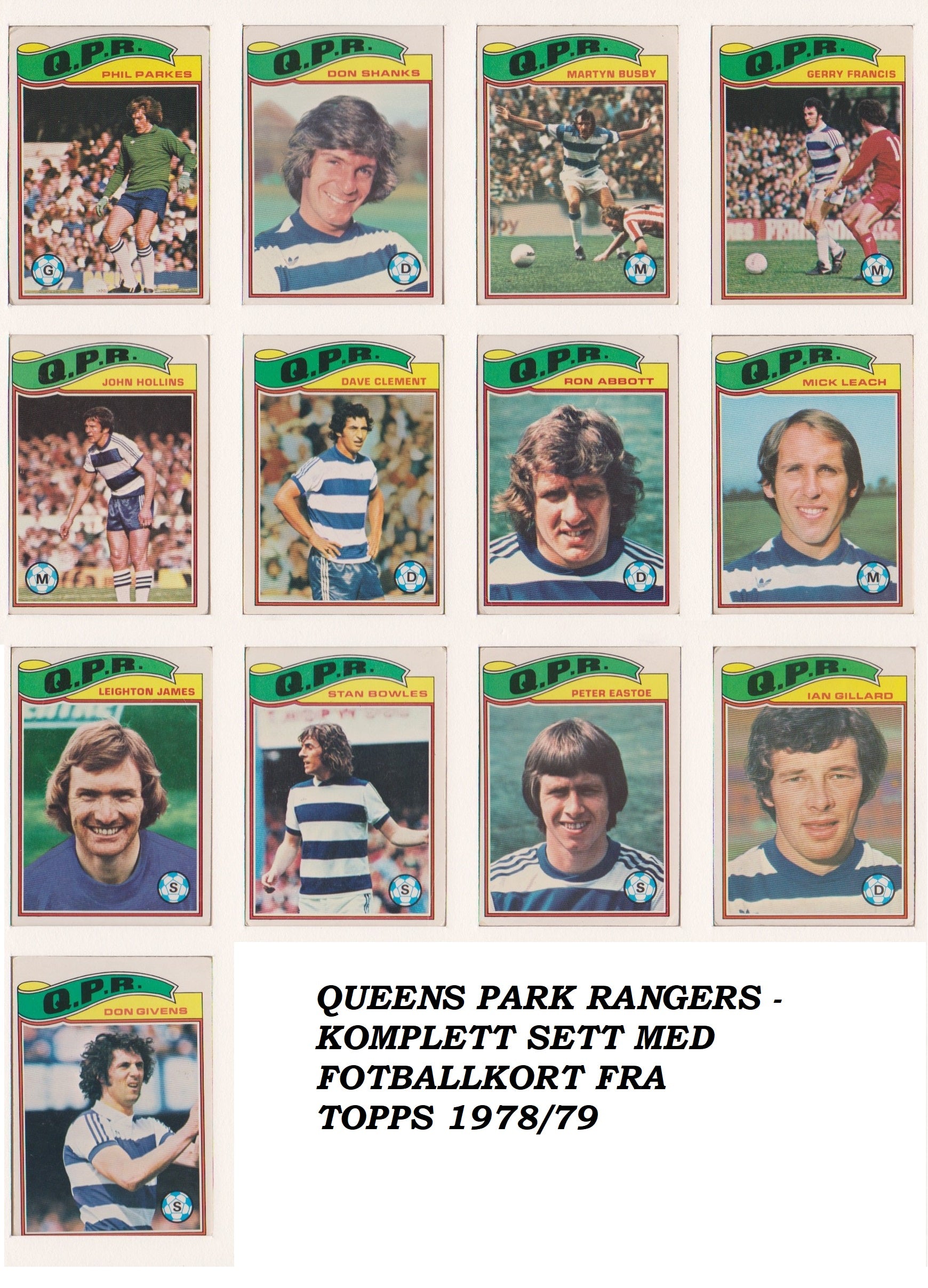 000. QUEENS PARK RANGERS  - KOMPLETT SETT MED FOTBALLKORT FRA TOPPS 1978/79