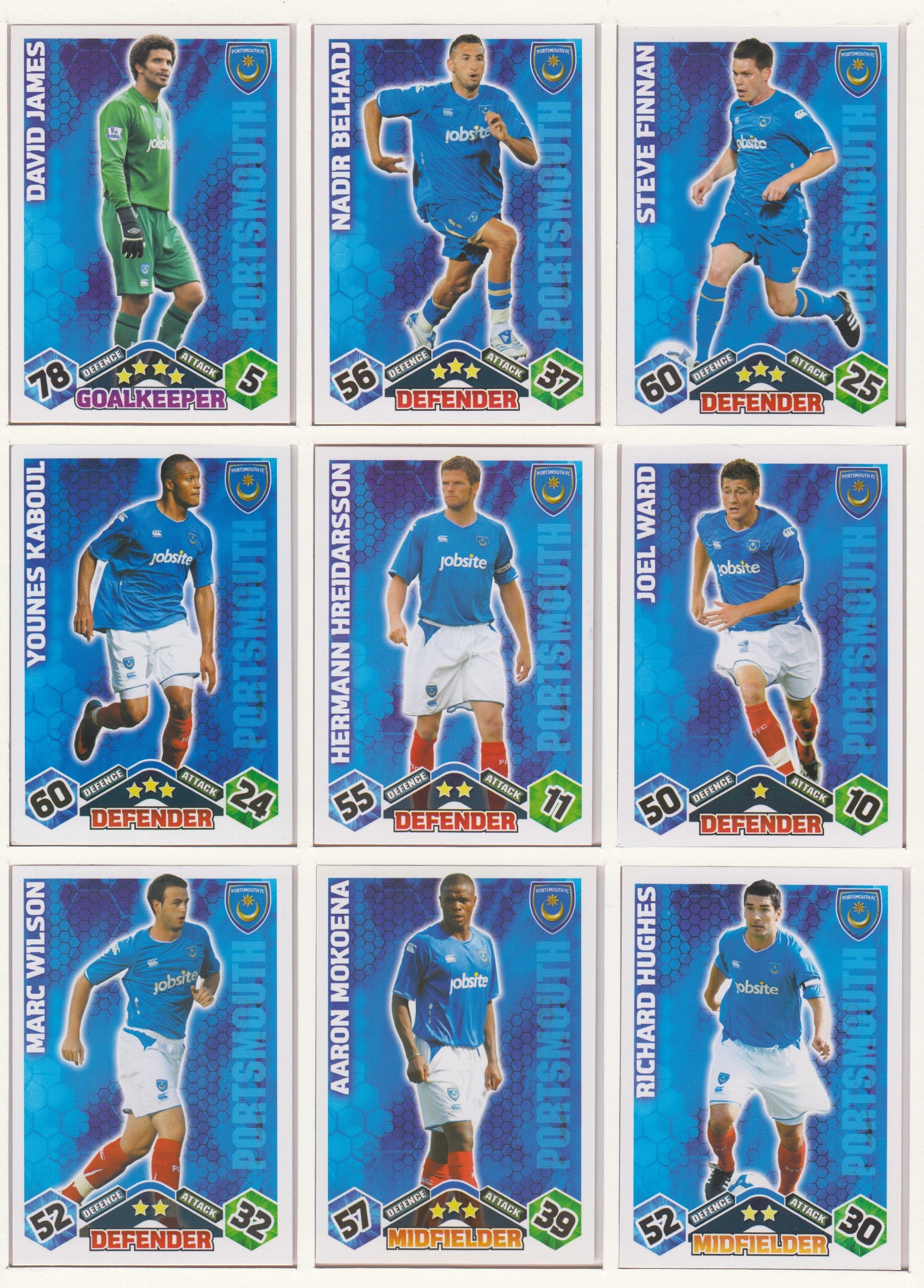 000. PORTSMOUTH - KOMPLETT SETT MED TOPPS MATCH ATTAX PREMIER LEAGUE 2009/10