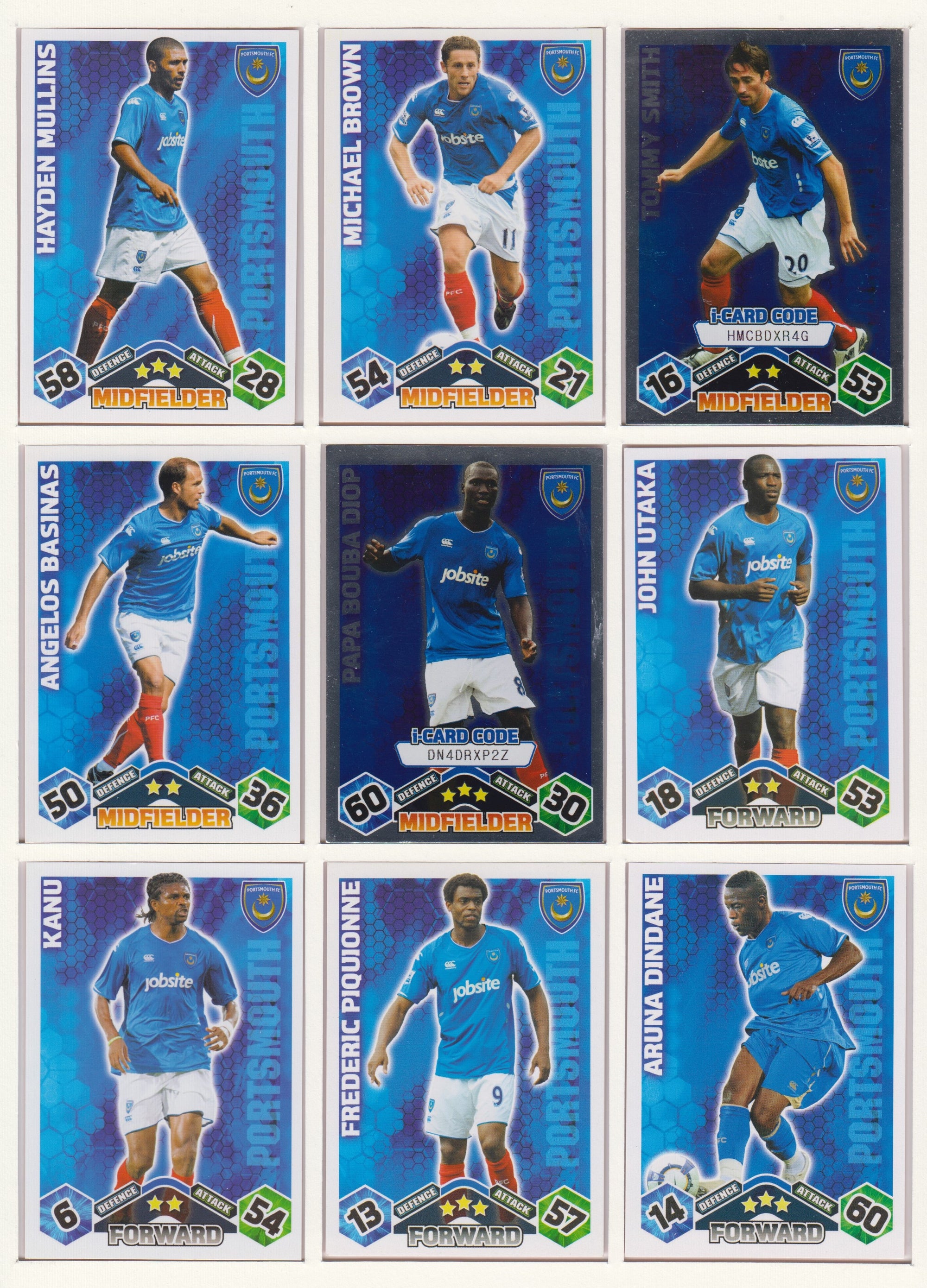 000. PORTSMOUTH - KOMPLETT SETT MED TOPPS MATCH ATTAX PREMIER LEAGUE 2009/10