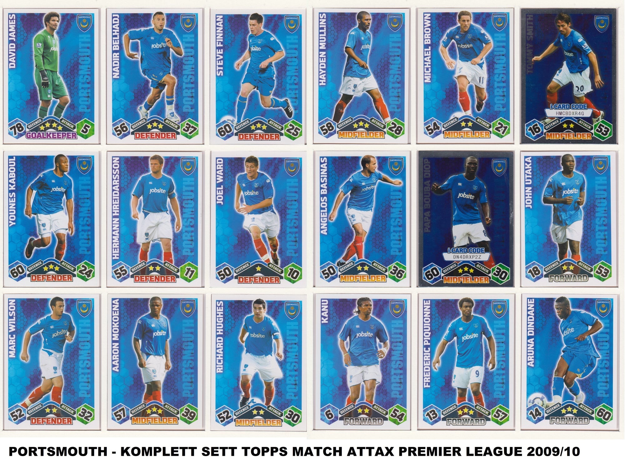 000. PORTSMOUTH - KOMPLETT SETT MED TOPPS MATCH ATTAX PREMIER LEAGUE 2009/10