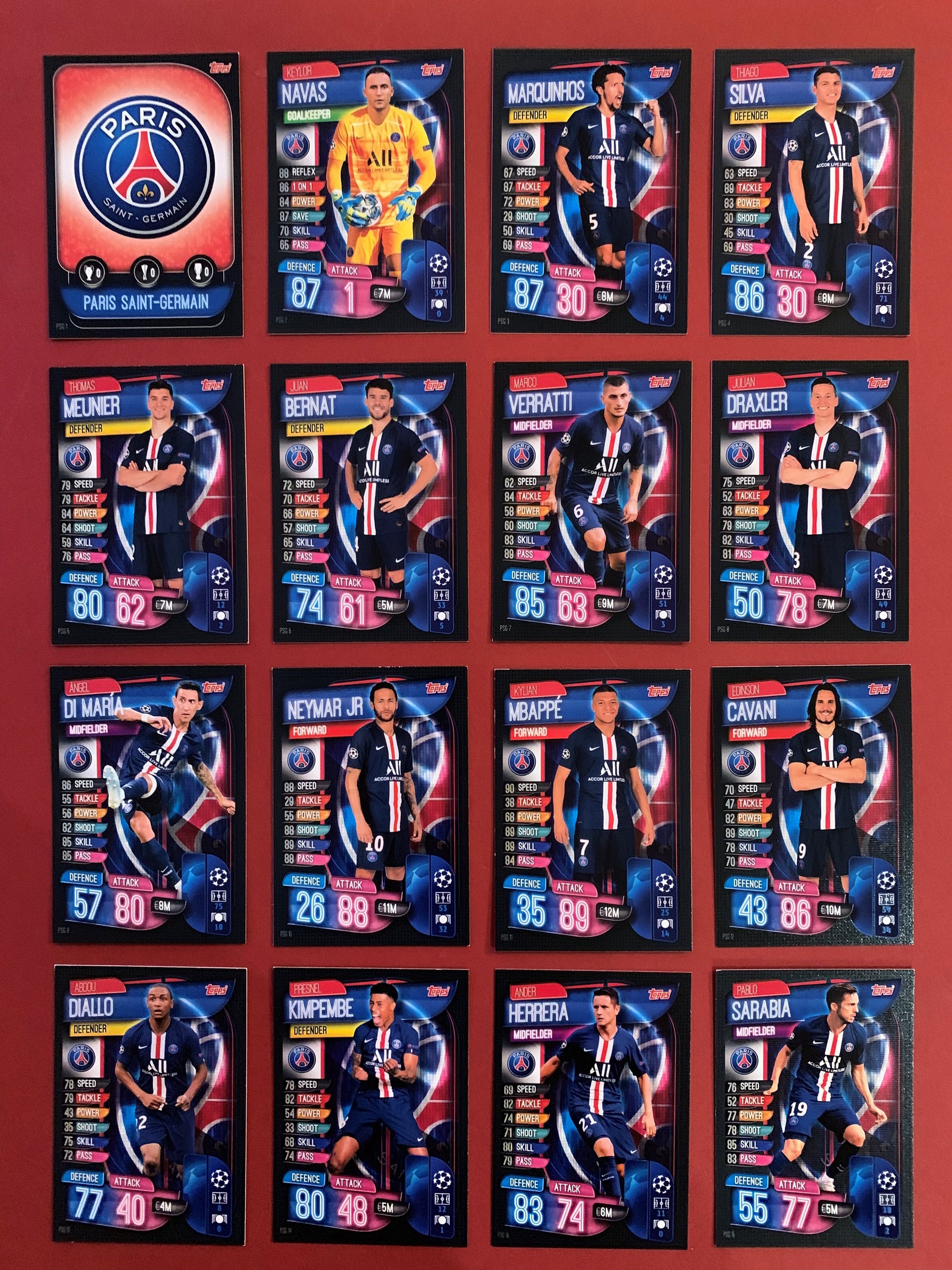 PARIS SAINT-GERMAIN - KOMPLETT SETT MED TOPPS MATCH ATTAX CHAMPIONS LEAGUE 2019/20