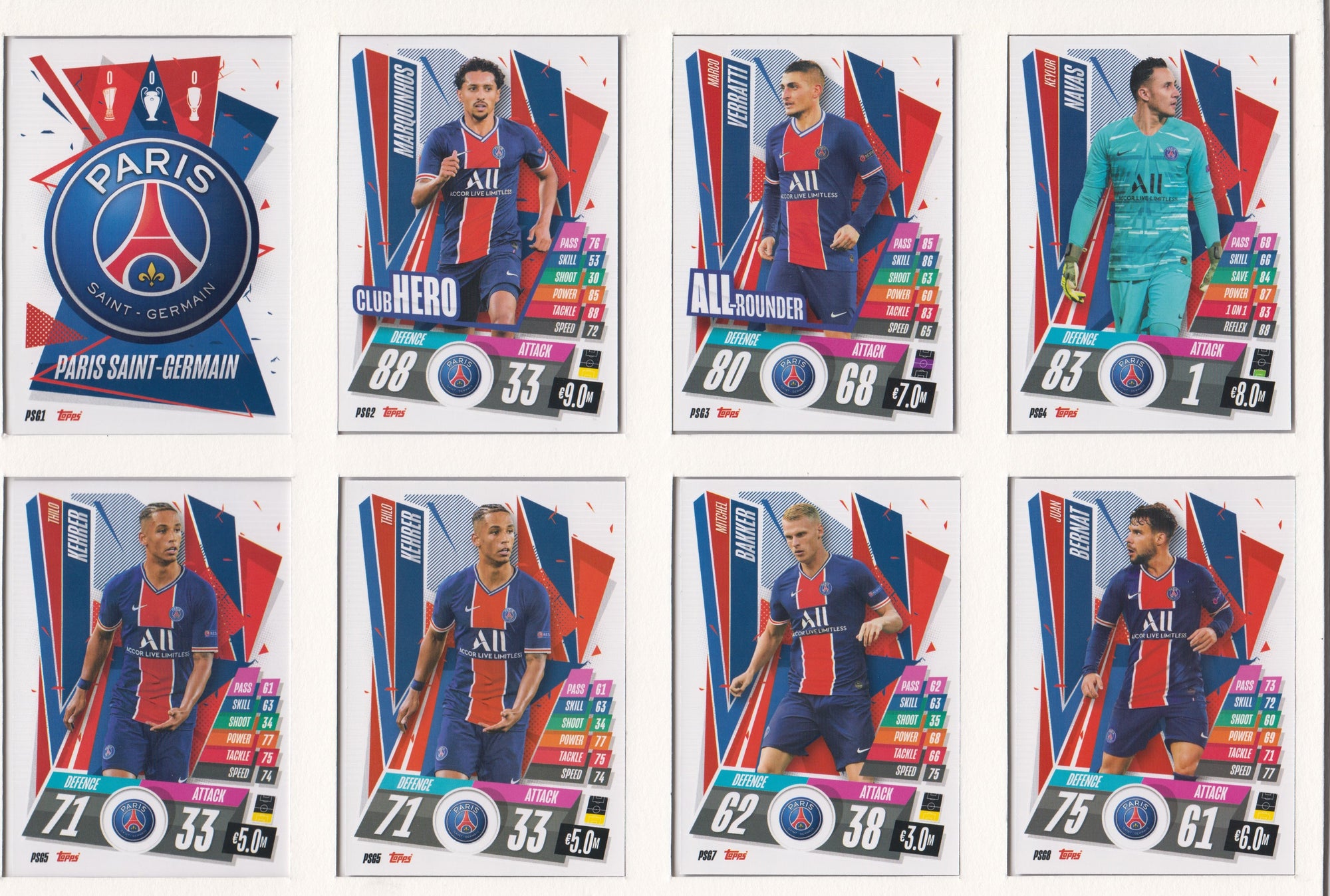 PARIS SAINT-GERMAIN KOMPLETT SETT MED TOPPS CHAMPIONS LEAGUE 2020/21