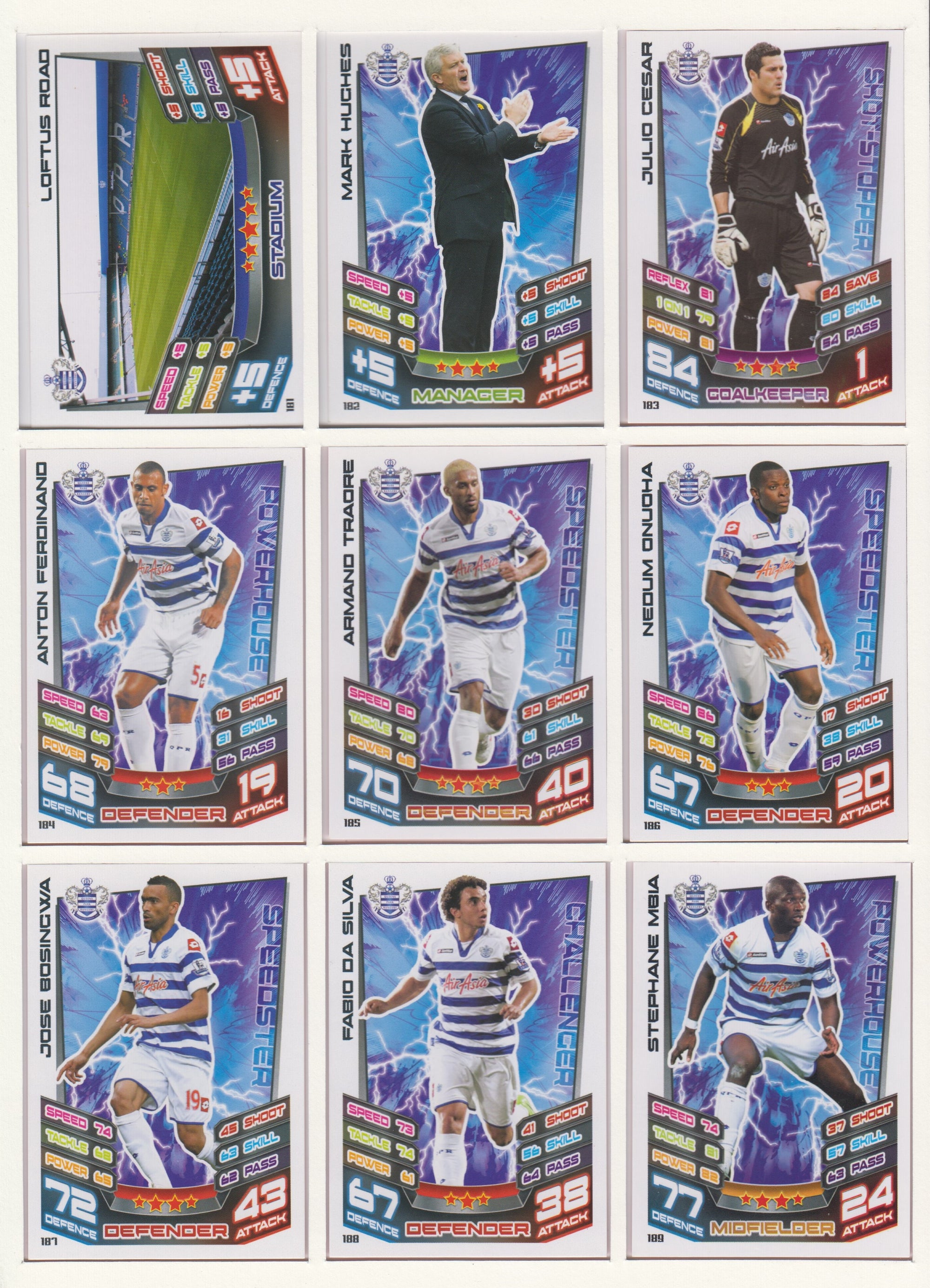 000. QUEENS PARK RANGERS - KOMPLETT SETT MED TOPPS MATCH ATTAX PREMIER LEAGUE 2012/13