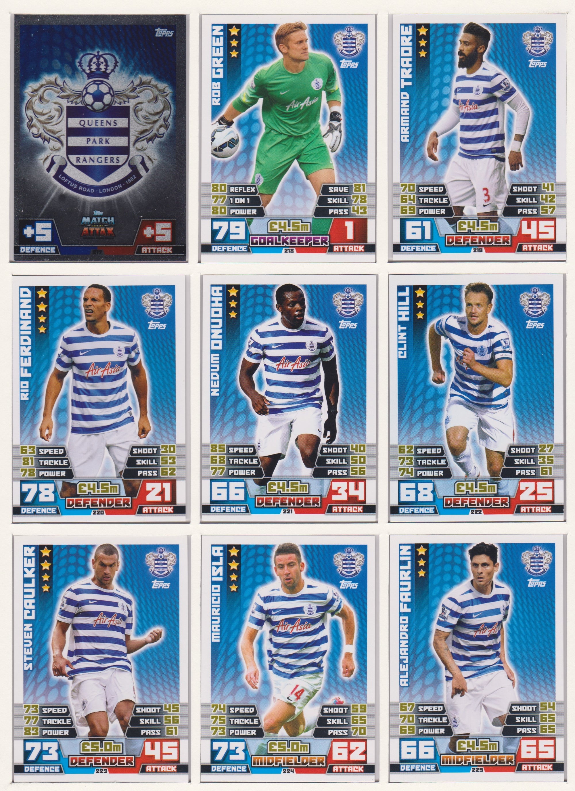 000. QUEENS PARK RANGERS - KOMPLETT SETT MED TOPPS MATCH ATTAX PREMIER LEAGUE 2014/15