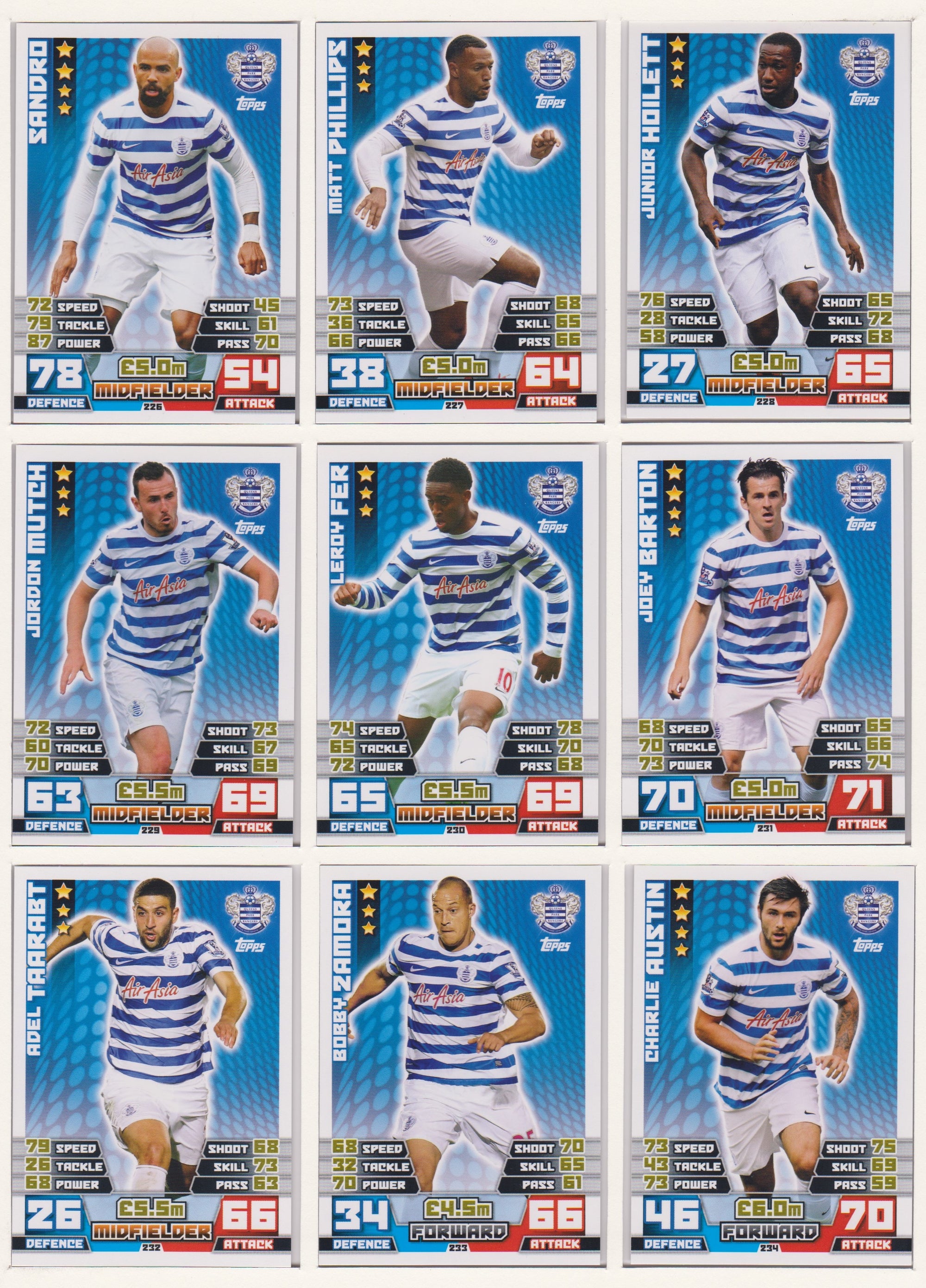 000. QUEENS PARK RANGERS - KOMPLETT SETT MED TOPPS MATCH ATTAX PREMIER LEAGUE 2014/15