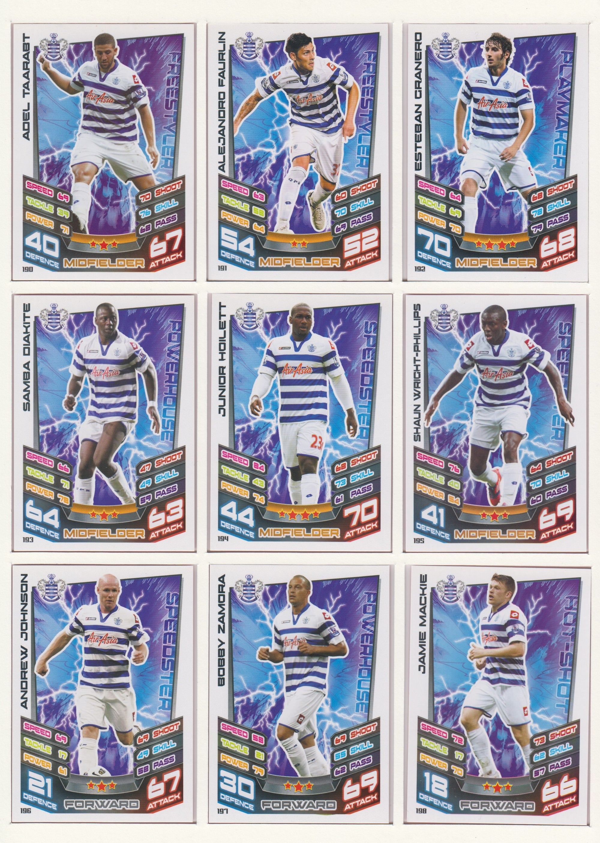 000. QUEENS PARK RANGERS - KOMPLETT SETT MED TOPPS MATCH ATTAX PREMIER LEAGUE 2012/13