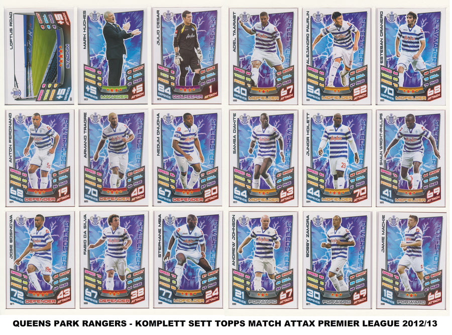 000. QUEENS PARK RANGERS - KOMPLETT SETT MED TOPPS MATCH ATTAX PREMIER LEAGUE 2012/13