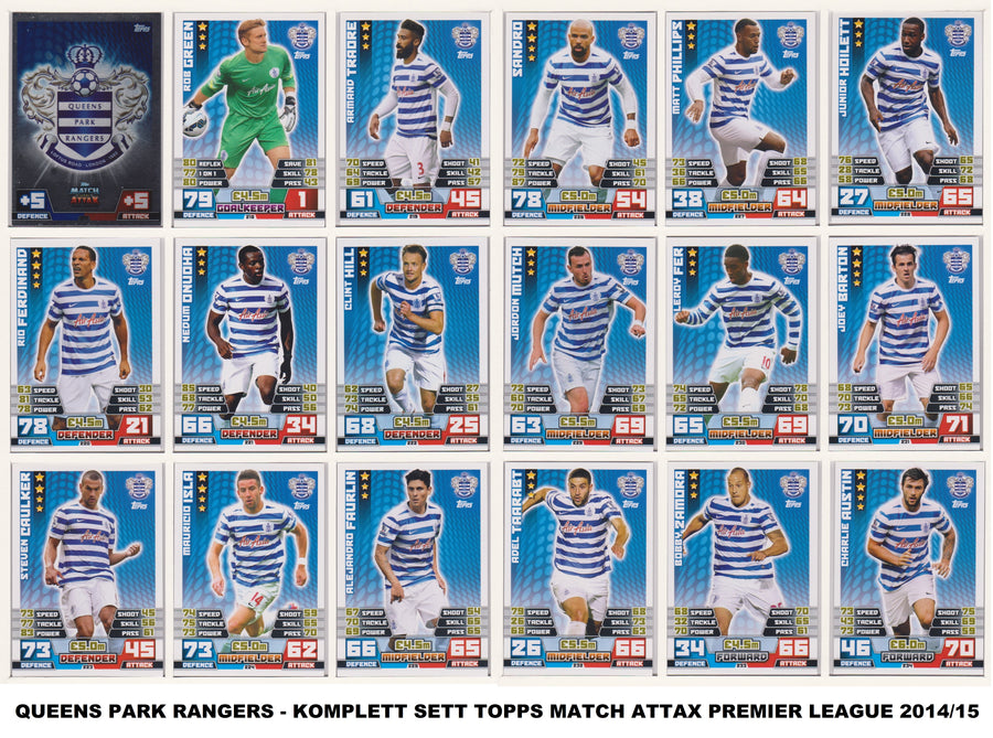 000. QUEENS PARK RANGERS - KOMPLETT SETT MED TOPPS MATCH ATTAX PREMIER LEAGUE 2014/15