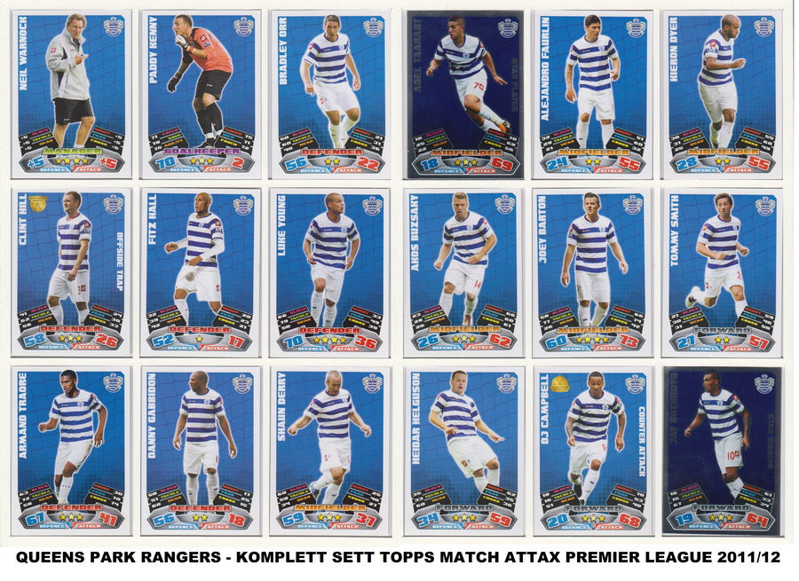 000. QUEENS PARK RANGERS - KOMPLETT SETT MED TOPPS MATCH ATTAX PREMIER LEAGUE 2011/12