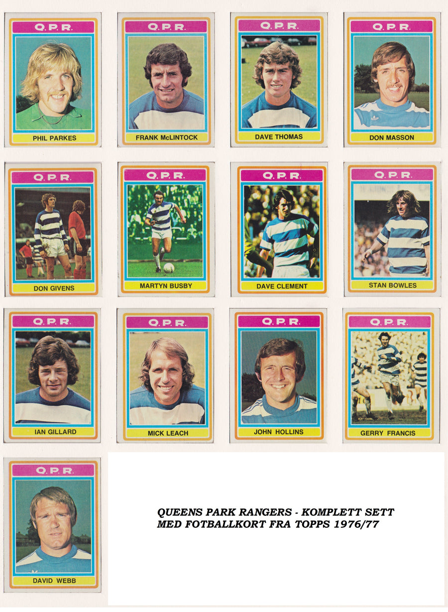 000. QUEENS PARK RANGERS - KOMPLETT SETT MED FOTBALLKORT FRA TOPPS 1976/77