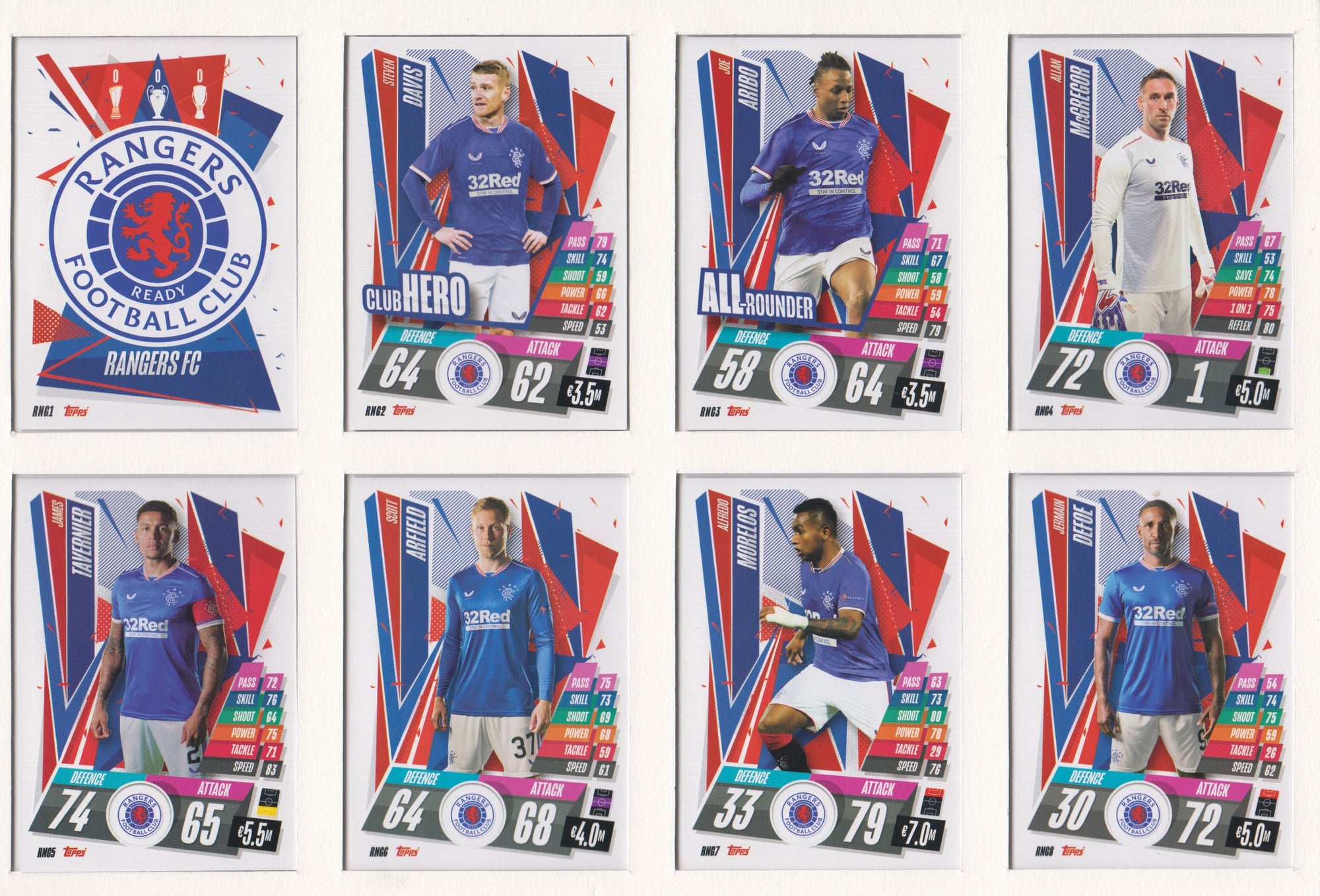 RANGERS FC KOMPLETT SETT MED TOPPS EUROPA LEAGUE 2020/21