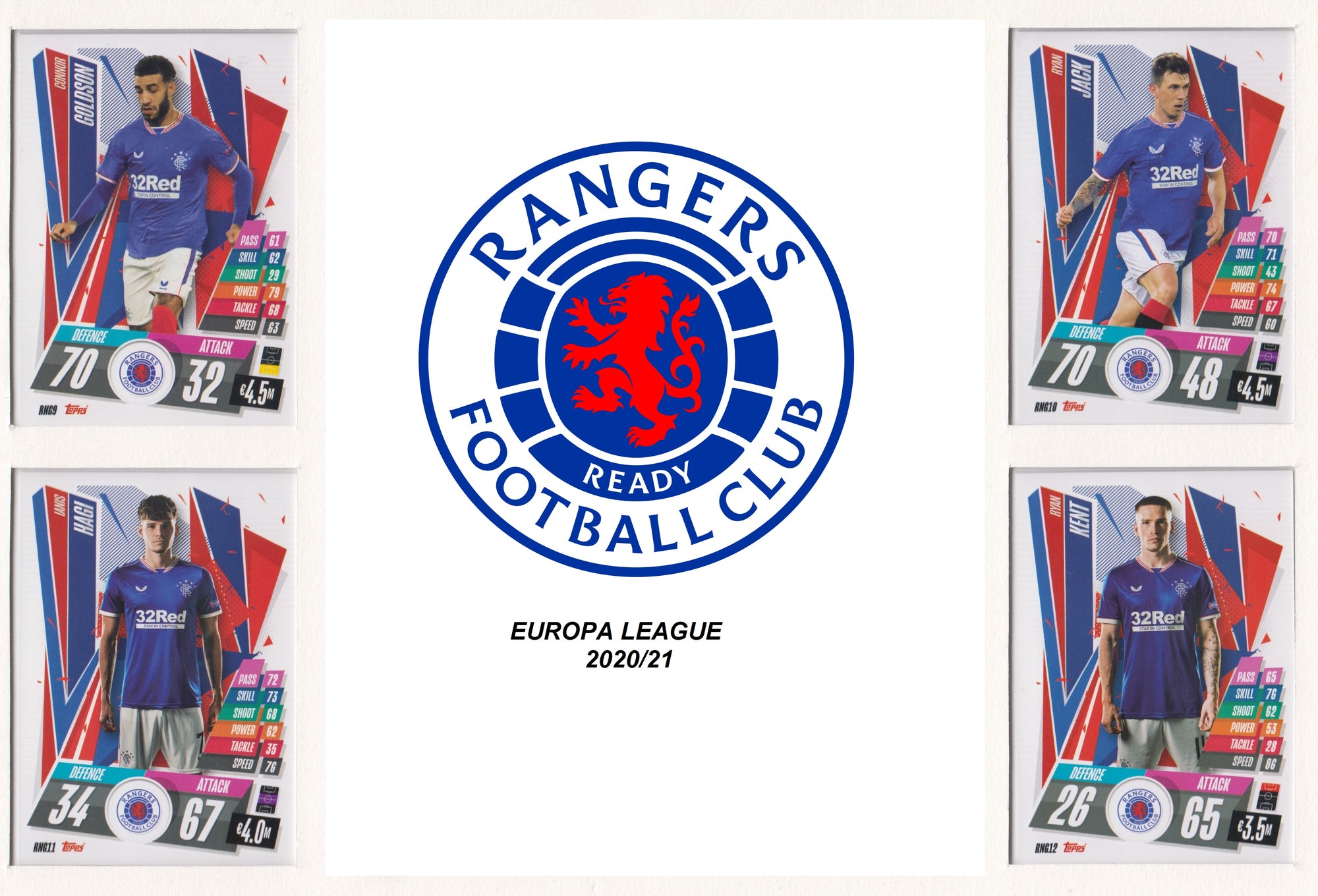 RANGERS FC KOMPLETT SETT MED TOPPS EUROPA LEAGUE 2020/21