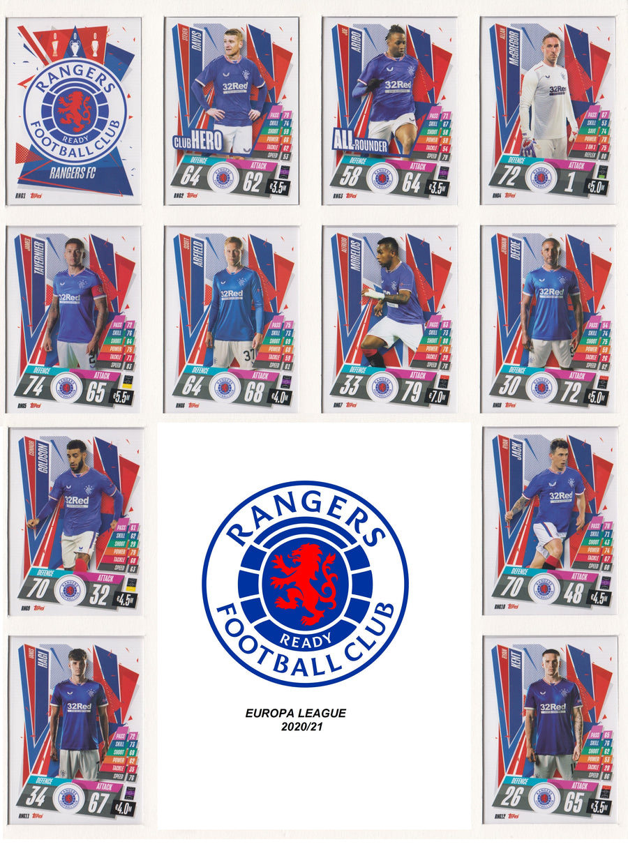 RANGERS FC KOMPLETT SETT MED TOPPS EUROPA LEAGUE 2020/21