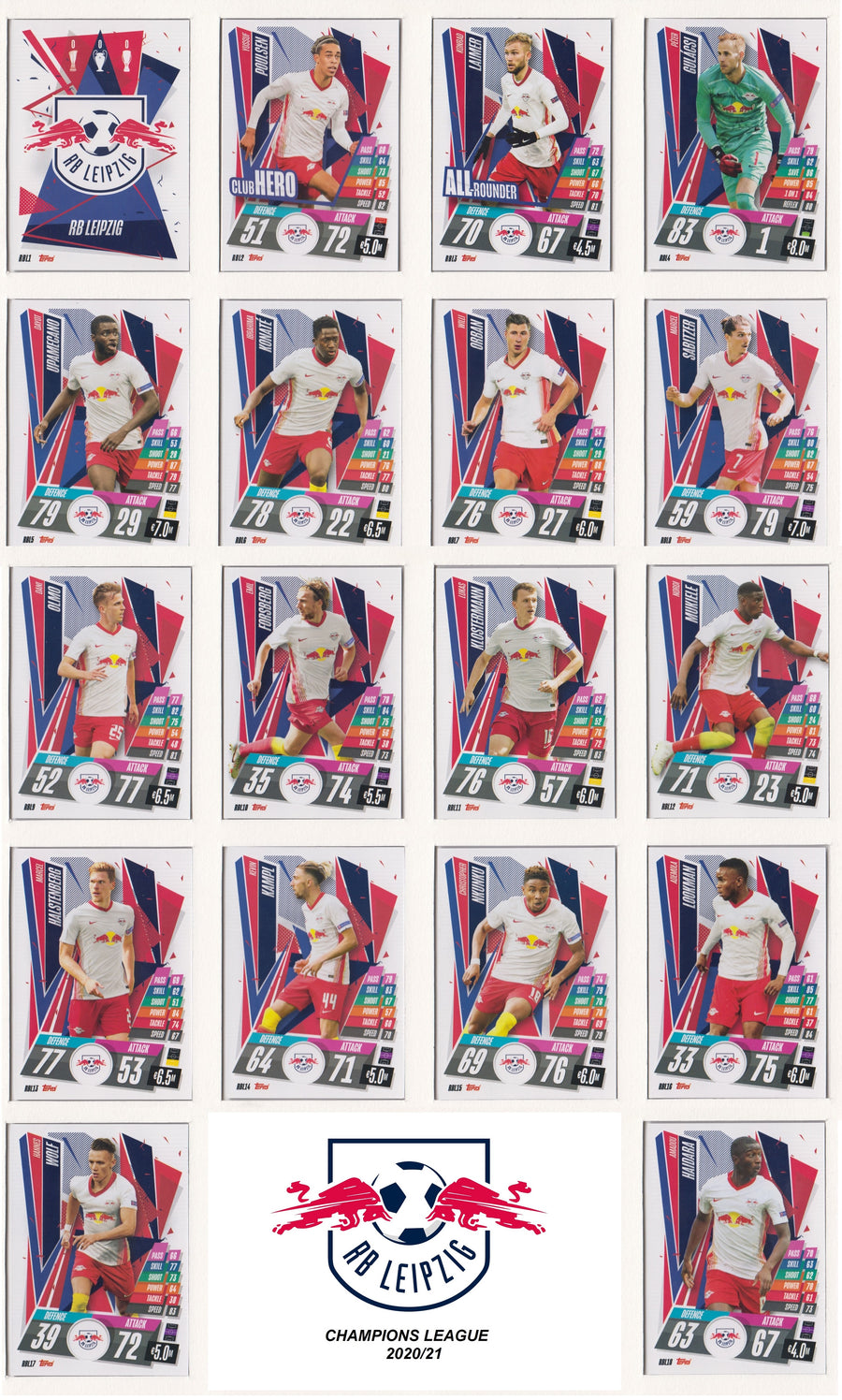 RB LEIPZIG KOMPLETT SETT MED TOPPS CHAMPIONS LEAGUE 2020/21