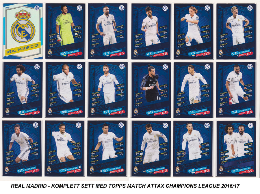 000. REAL MADRID - KOMPLETT SETT MED TOPPS MATCH ATTAX CHAMPIONS LEAGUE 2016/17