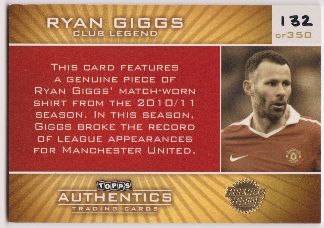 RYAN GIGGS - MANCHESTER UNITED - TOPPS  PREMIER GOLD - MATCH WORN #350