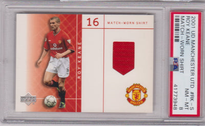 ROY KEANE - 2001 UPPER DECK - MATCH WORN SHIRT - PSA GRADERT MINT 8