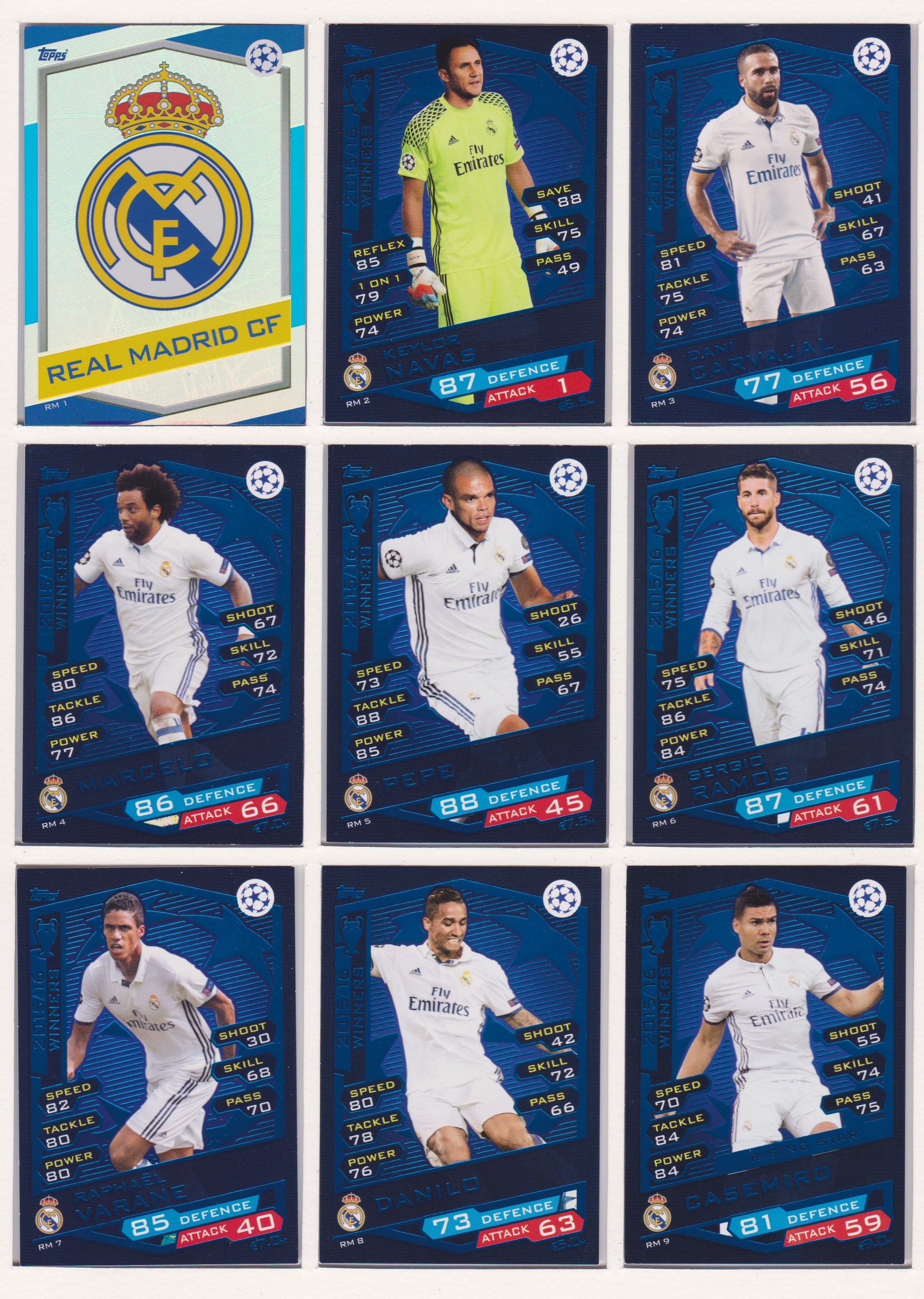 000. REAL MADRID - KOMPLETT SETT MED TOPPS MATCH ATTAX CHAMPIONS LEAGUE 2016/17