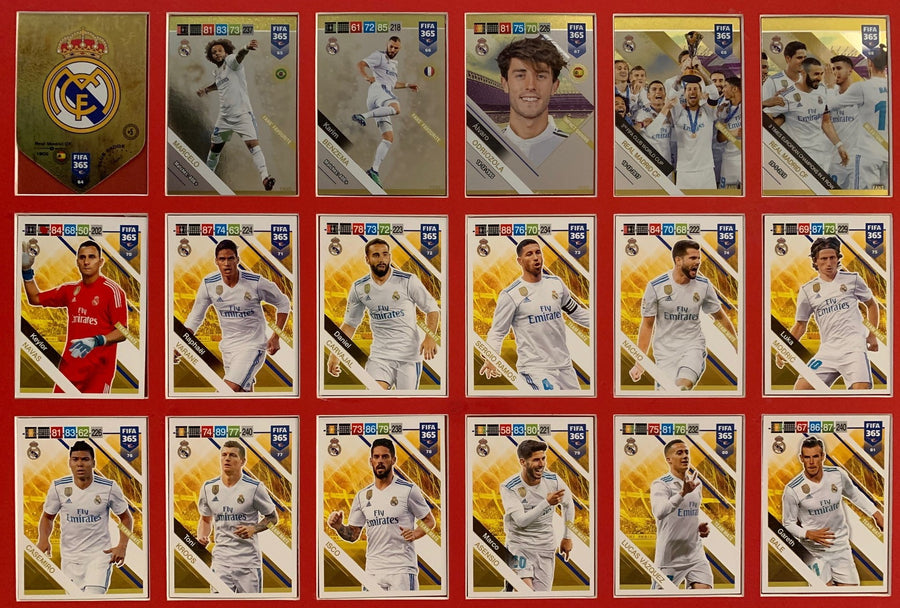 000. REAL MADRID KOMPLETT SETT MED TEAM MATES + 6 GULLKORT FRA PANINI FIFA 2019