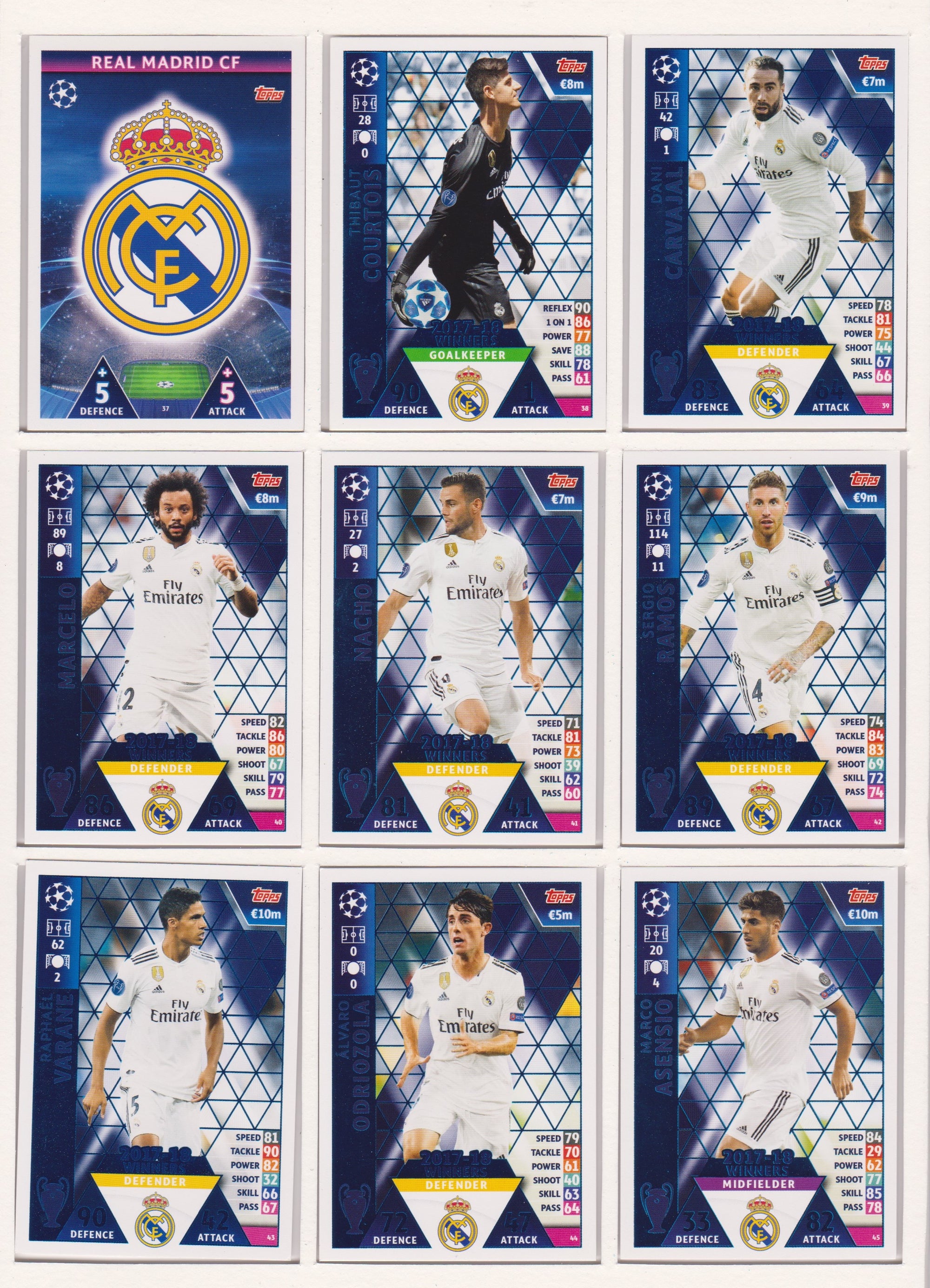 000. REAL MADRID - KOMPLETT SETT MED TOPPS MATCH ATTAX CHAMPIONS LEAGUE 2018/19