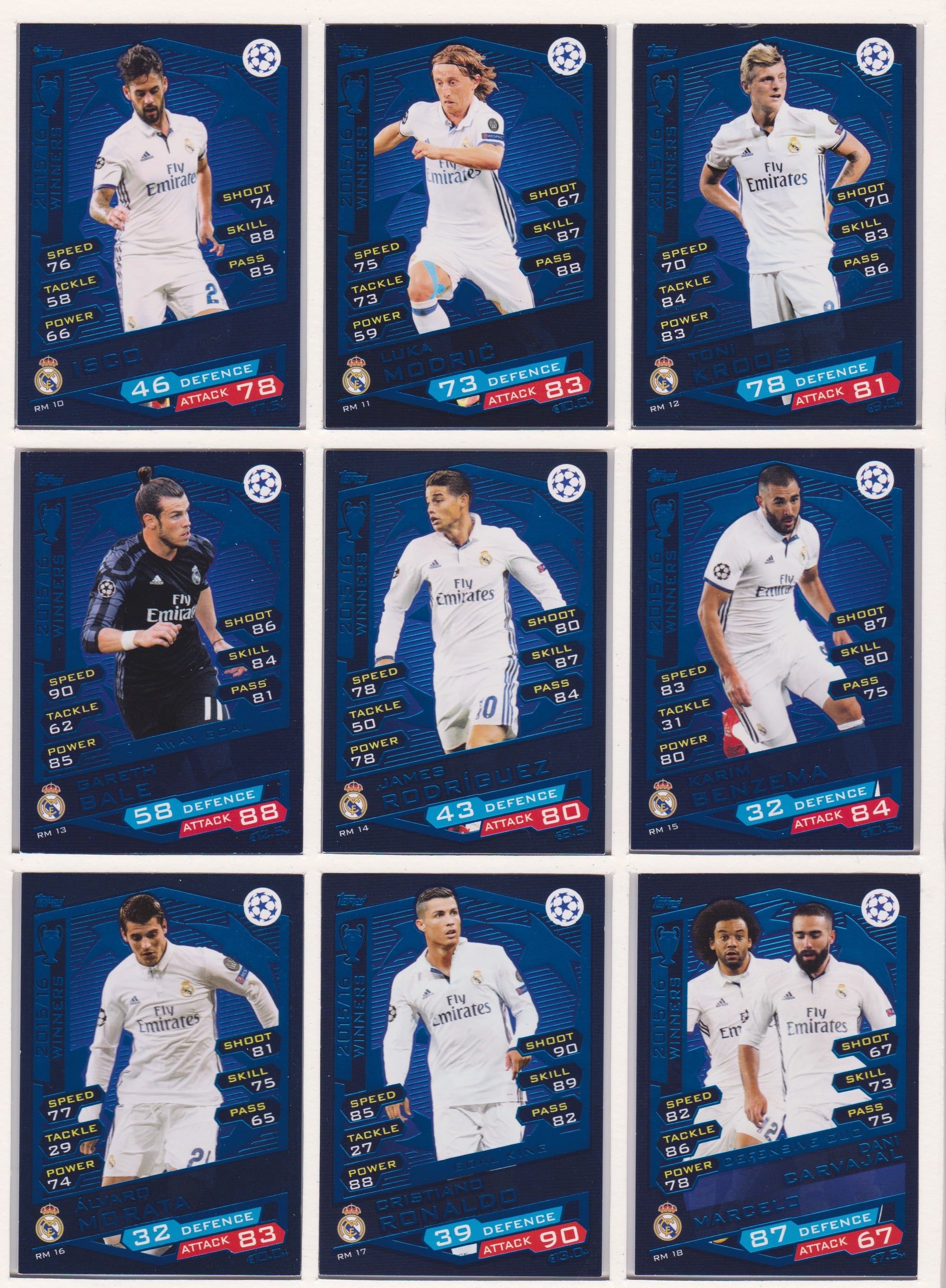 000. REAL MADRID - KOMPLETT SETT MED TOPPS MATCH ATTAX CHAMPIONS LEAGUE 2016/17