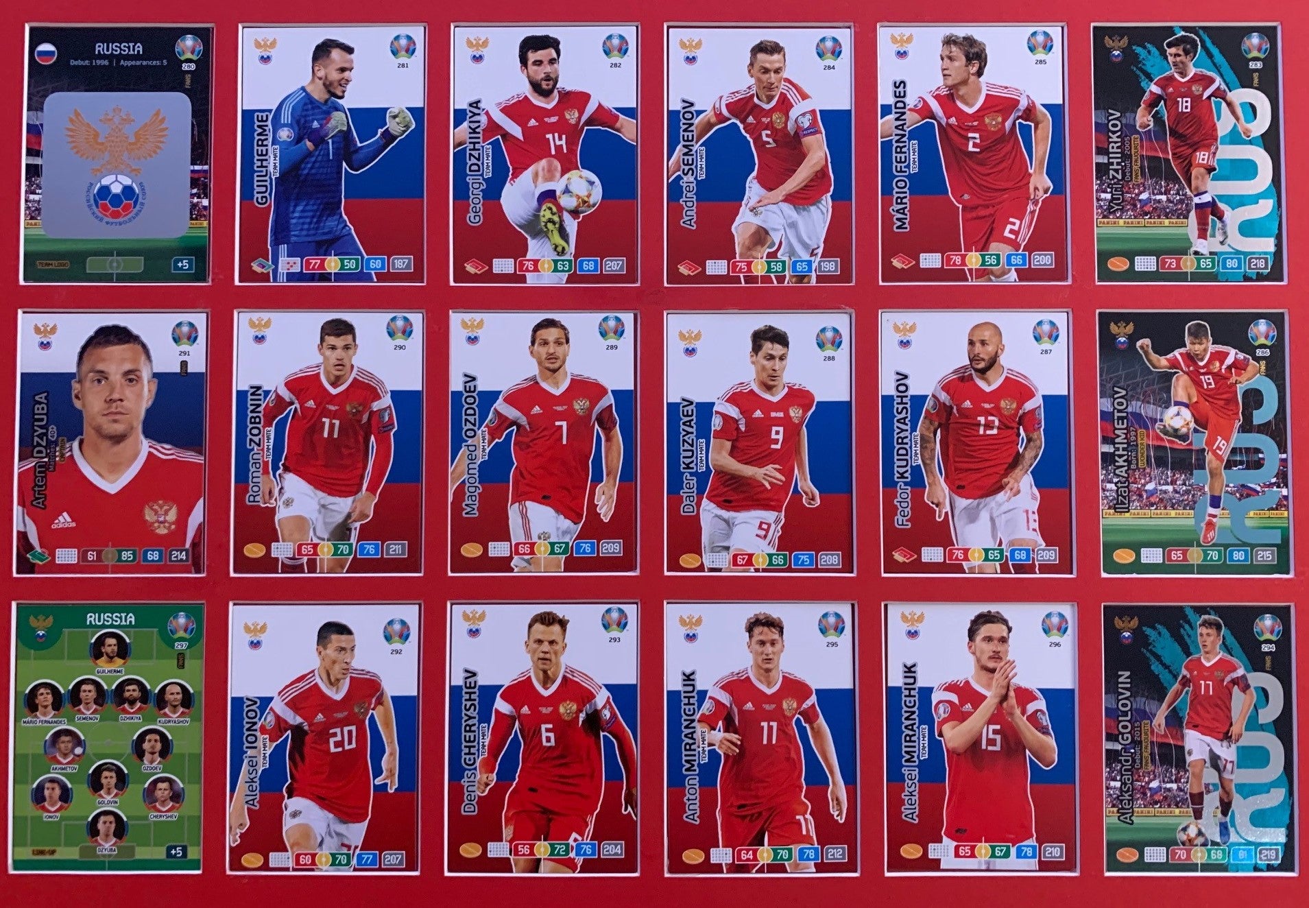 000. RUSSIA - KOMPLETT SETT MED 18 KORT - PANINI EURO 2020
