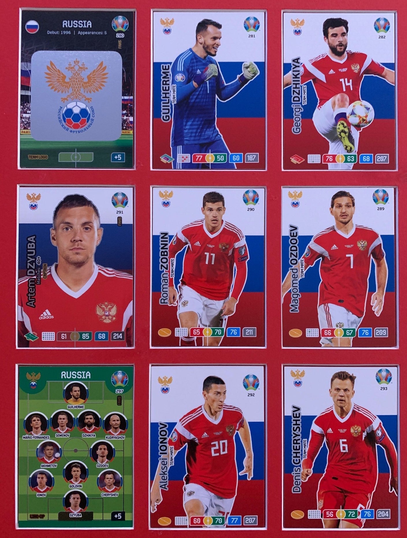 000. RUSSIA - KOMPLETT SETT MED 18 KORT - PANINI EURO 2020