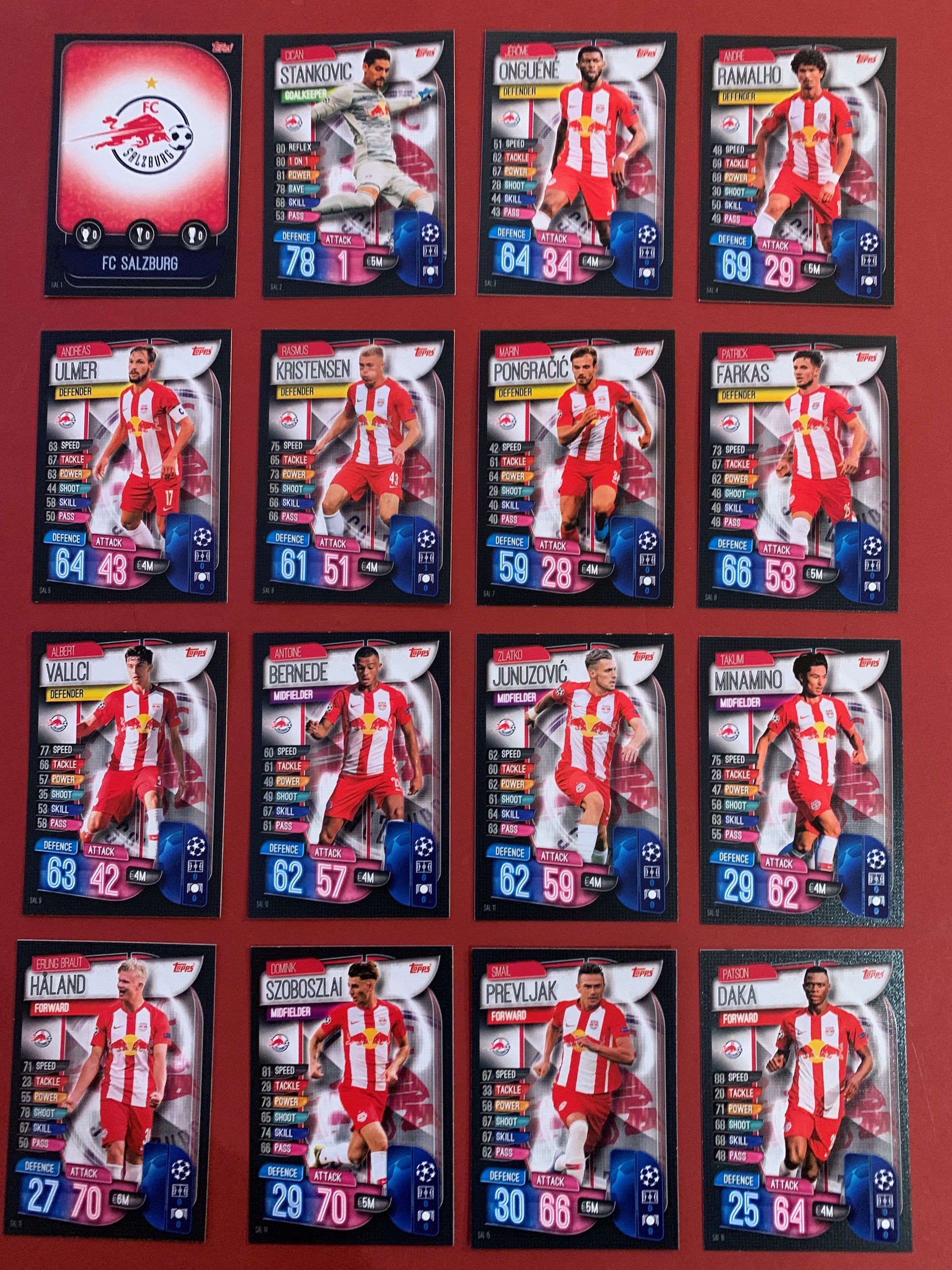 FC SALZBURG- KOMPLETT SETT MED TOPPS MATCH ATTAX CHAMPIONS LEAGUE 2019/20