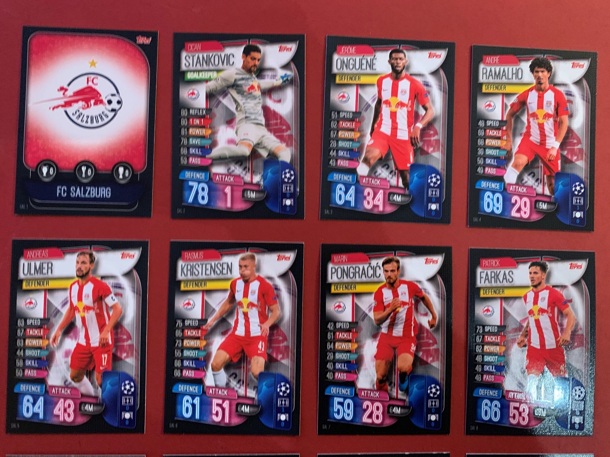 FC SALZBURG- KOMPLETT SETT MED TOPPS MATCH ATTAX CHAMPIONS LEAGUE 2019/20