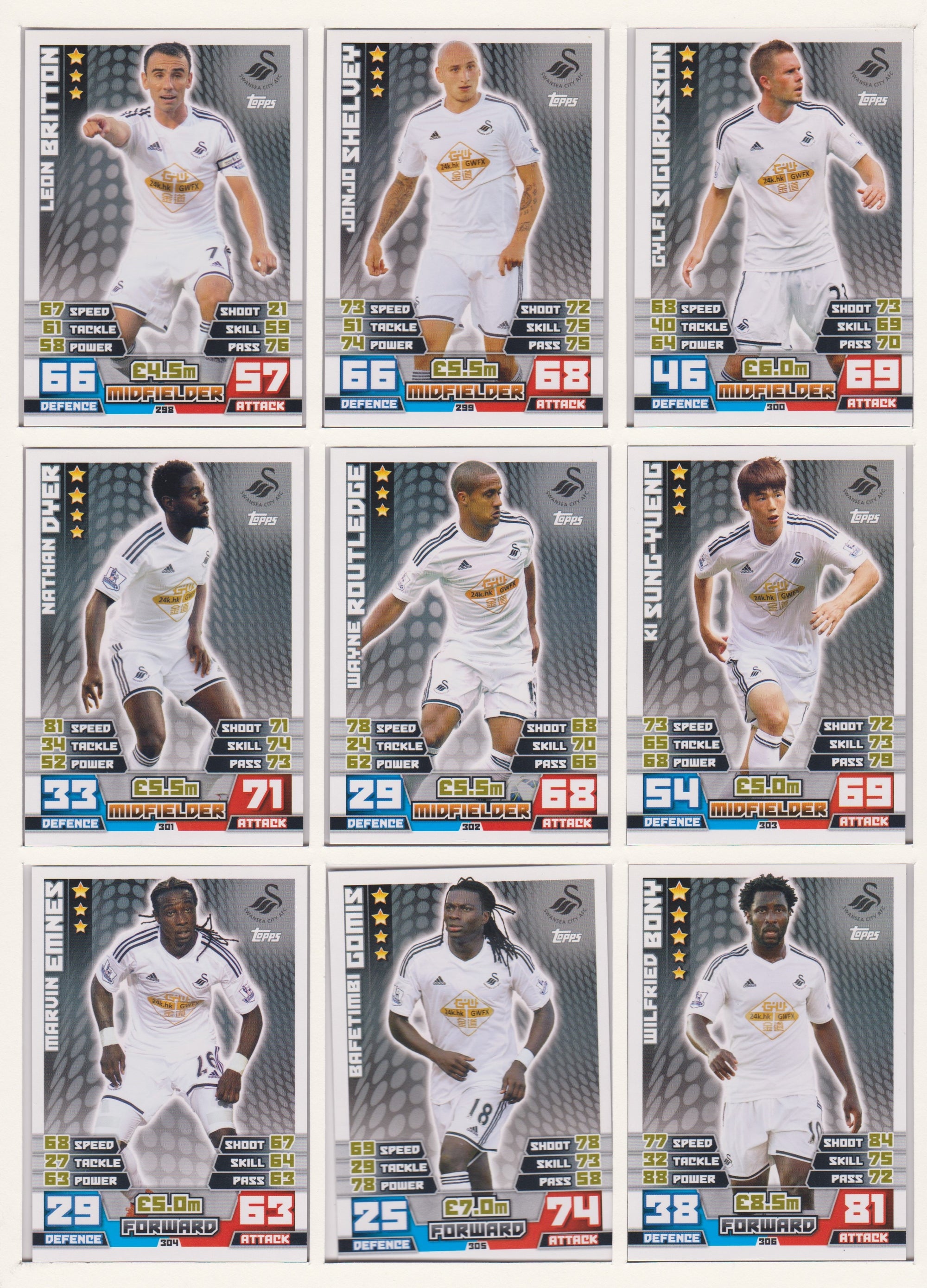 000. SWANSEA CITY - KOMPLETT LAGSETT MATCH ATTAX PREMIER LEAGUE 2014/15