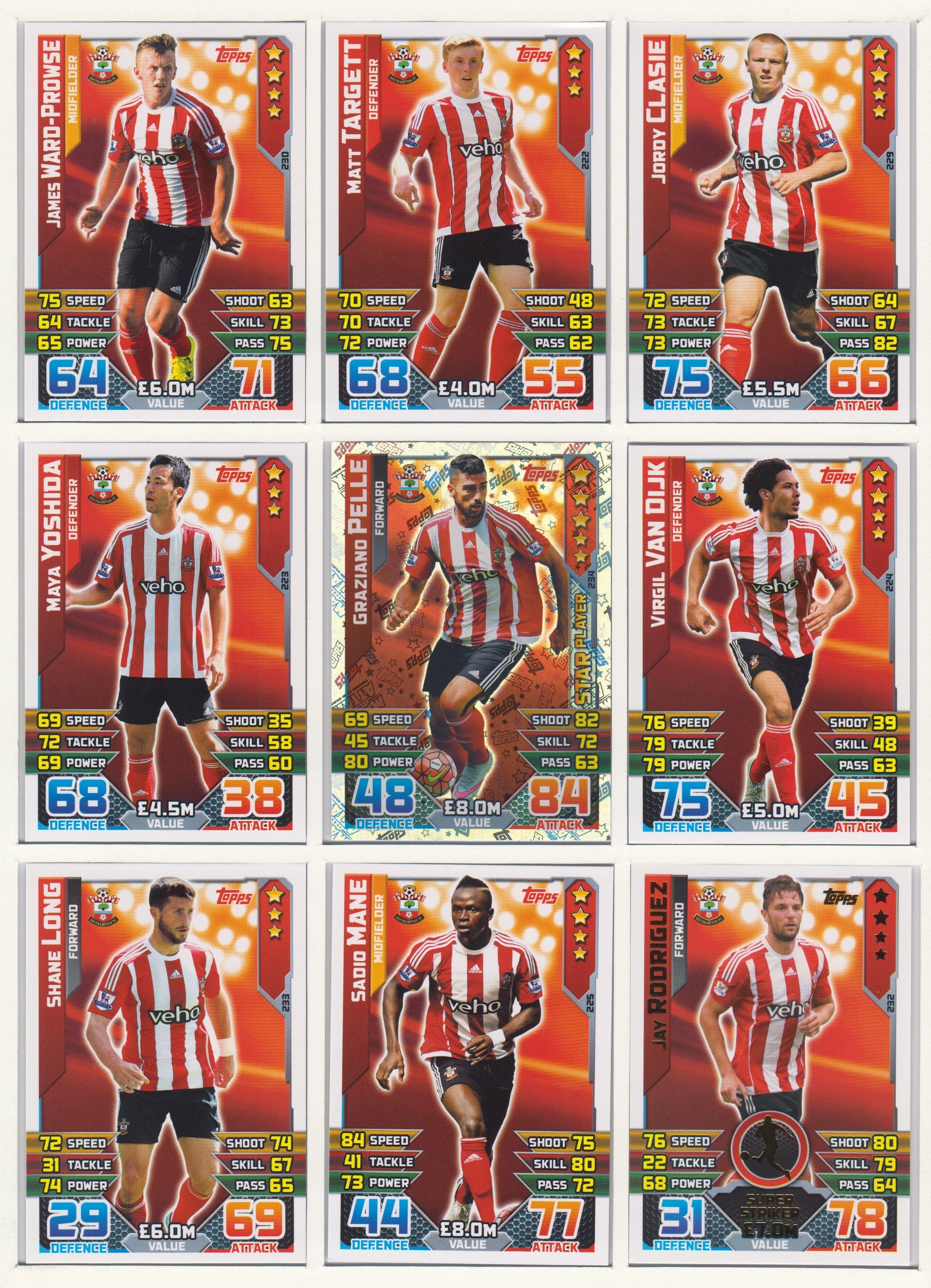 000. SOUTHAMPTON - KOMPLETT SETT MED TOPPS MATCH ATTAX PREMIER LEAGUE 2015/16