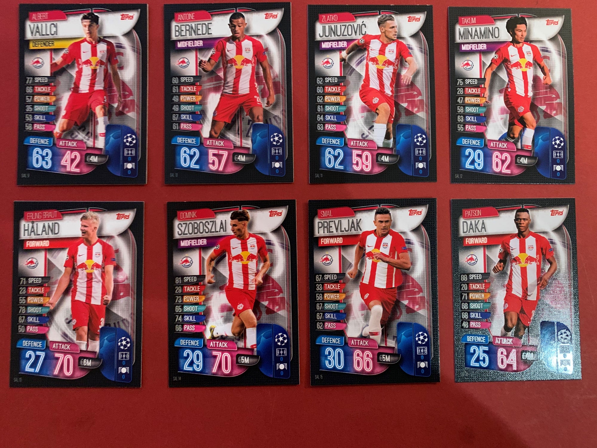 FC SALZBURG- KOMPLETT SETT MED TOPPS MATCH ATTAX CHAMPIONS LEAGUE 2019/20