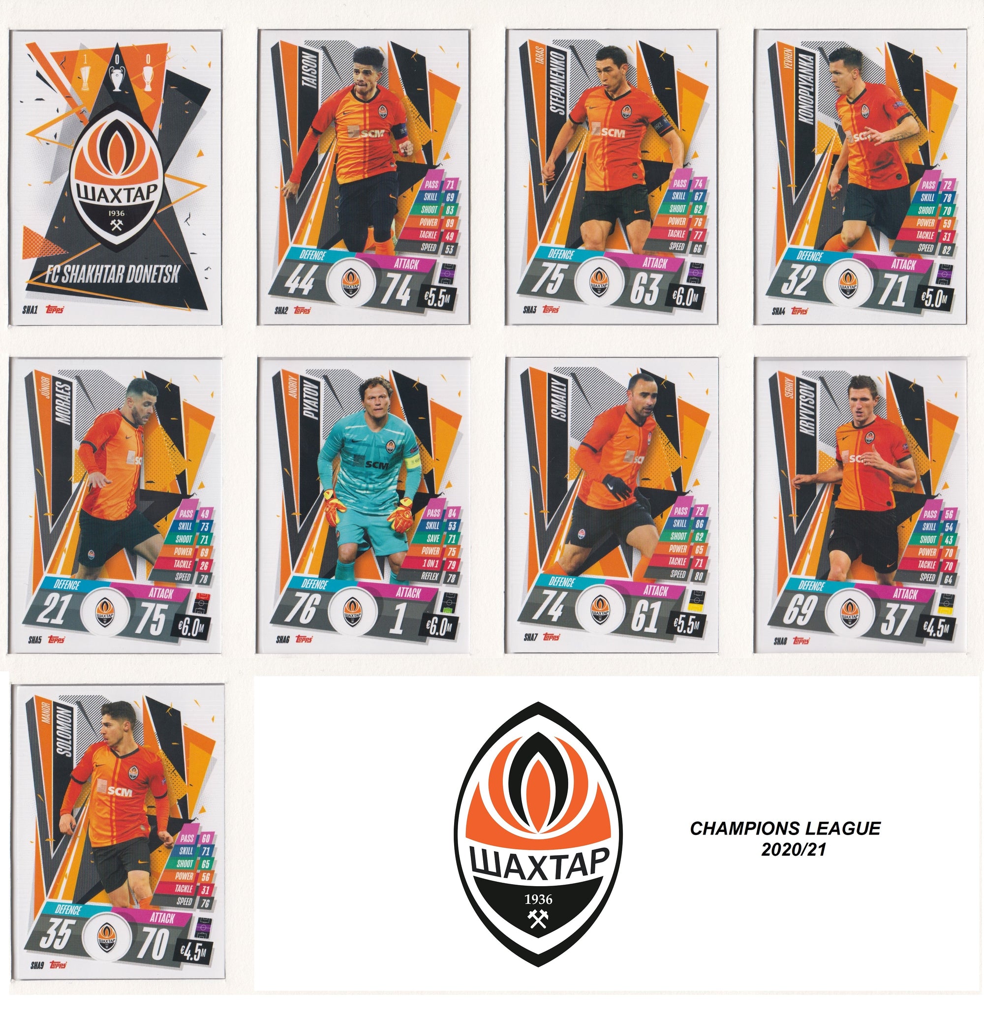 FC SHAKTAR DONTESK KOMPLETT SETT MED TOPPS CHAMPIONS LEAGUE 2020/21