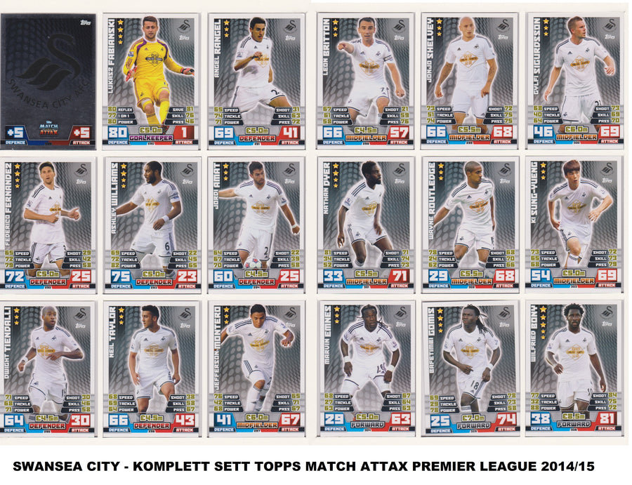 000. SWANSEA CITY - KOMPLETT LAGSETT MATCH ATTAX PREMIER LEAGUE 2014/15