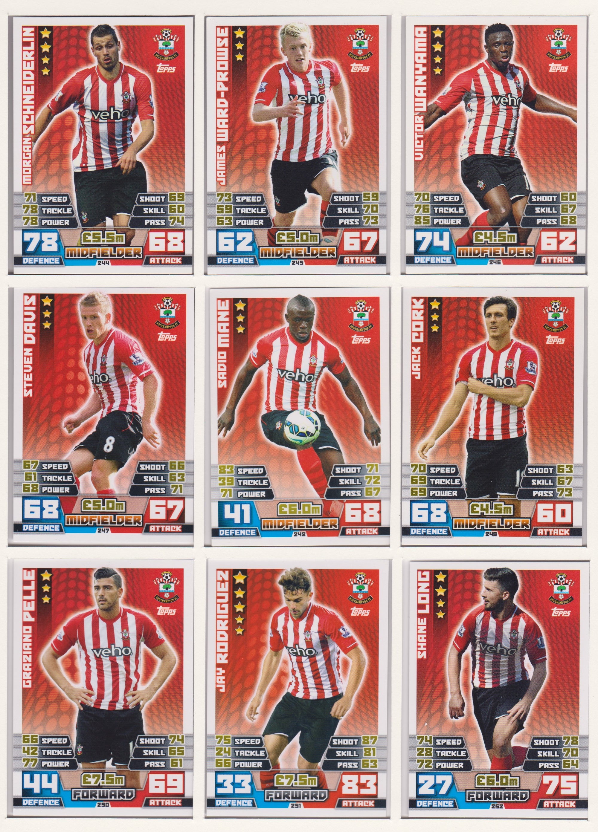 000. SOUTHAMPTON - KOMPLETT LAGSETT MATCH ATTAX PREMIER LEAGUE 2014/15
