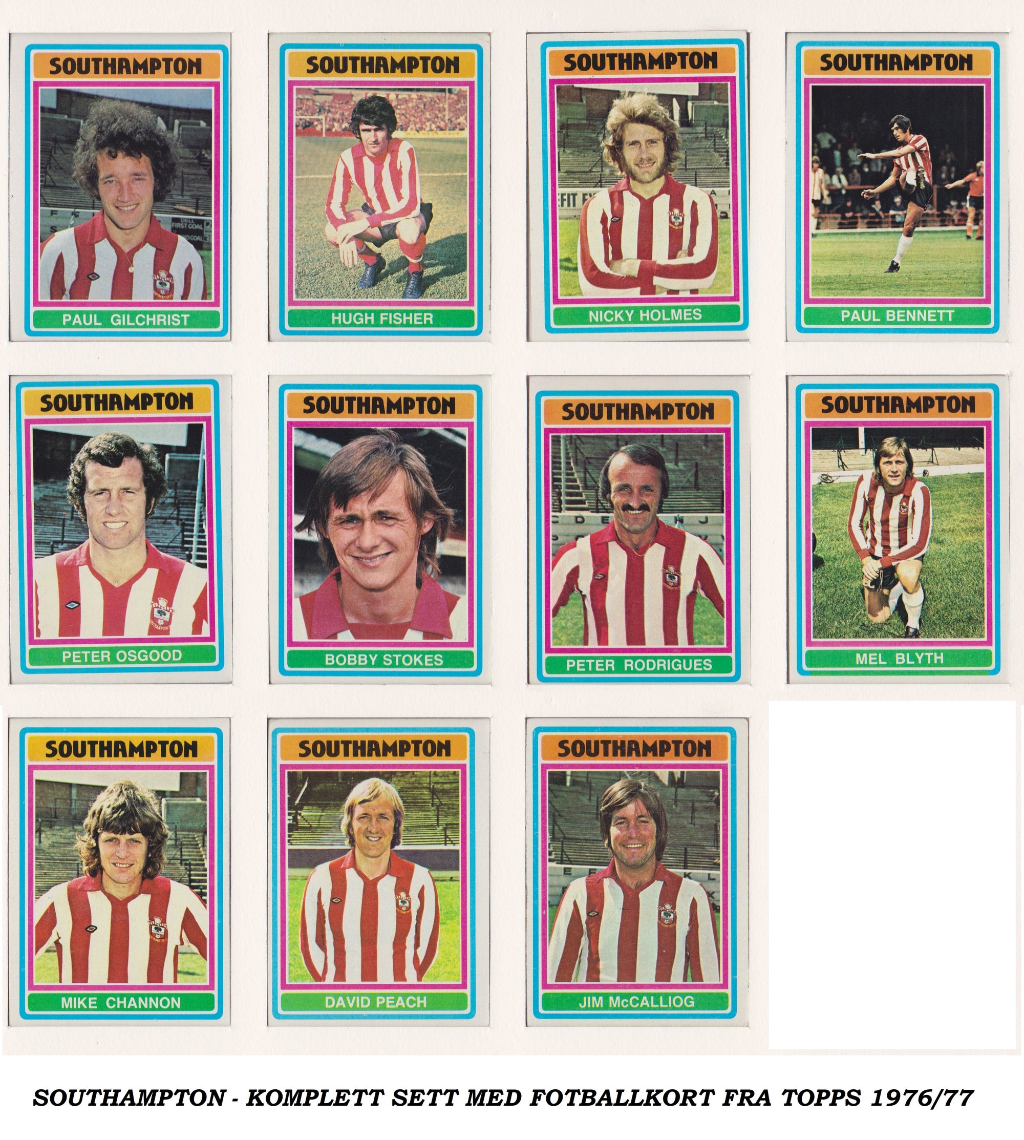 000. SOUTHAMPTON - KOMPLETT SETT MED FOTBALLKORT FRA TOPPS 1976/77
