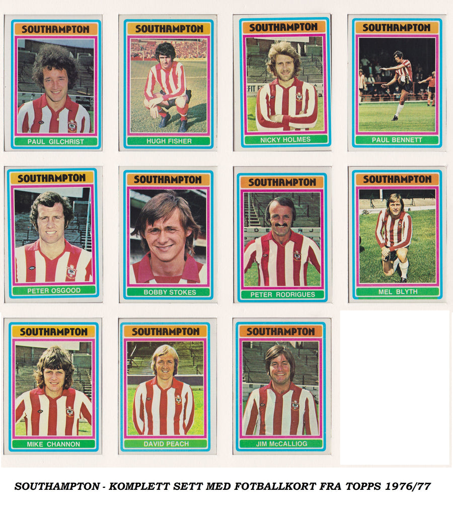 000. SOUTHAMPTON - KOMPLETT SETT MED FOTBALLKORT FRA TOPPS 1976/77
