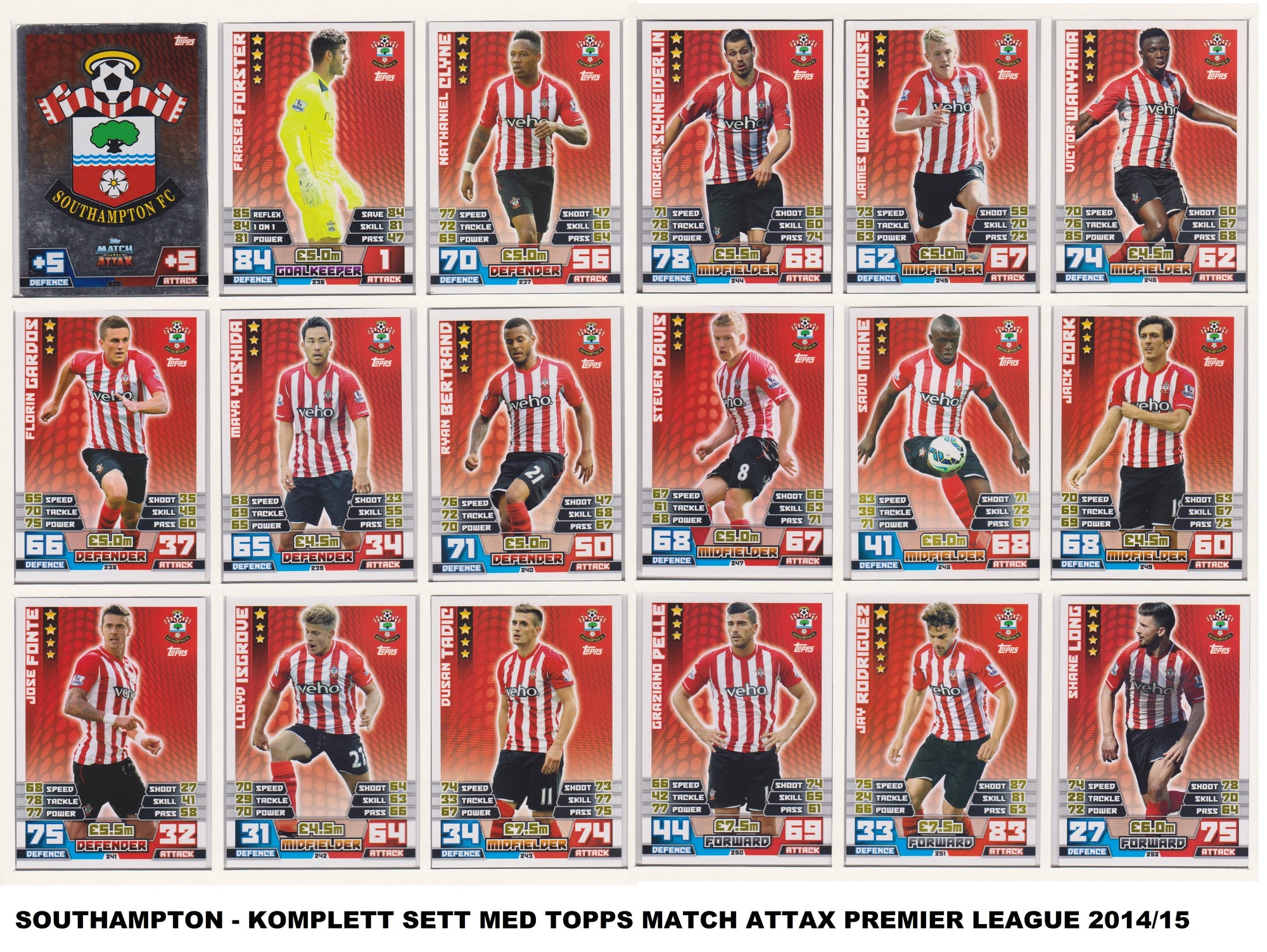 000. SOUTHAMPTON - KOMPLETT LAGSETT MATCH ATTAX PREMIER LEAGUE 2014/15
