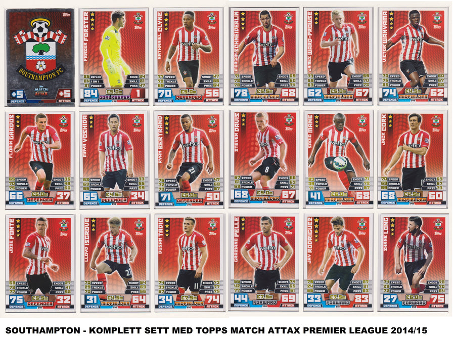 000. SOUTHAMPTON - KOMPLETT LAGSETT MATCH ATTAX PREMIER LEAGUE 2014/15
