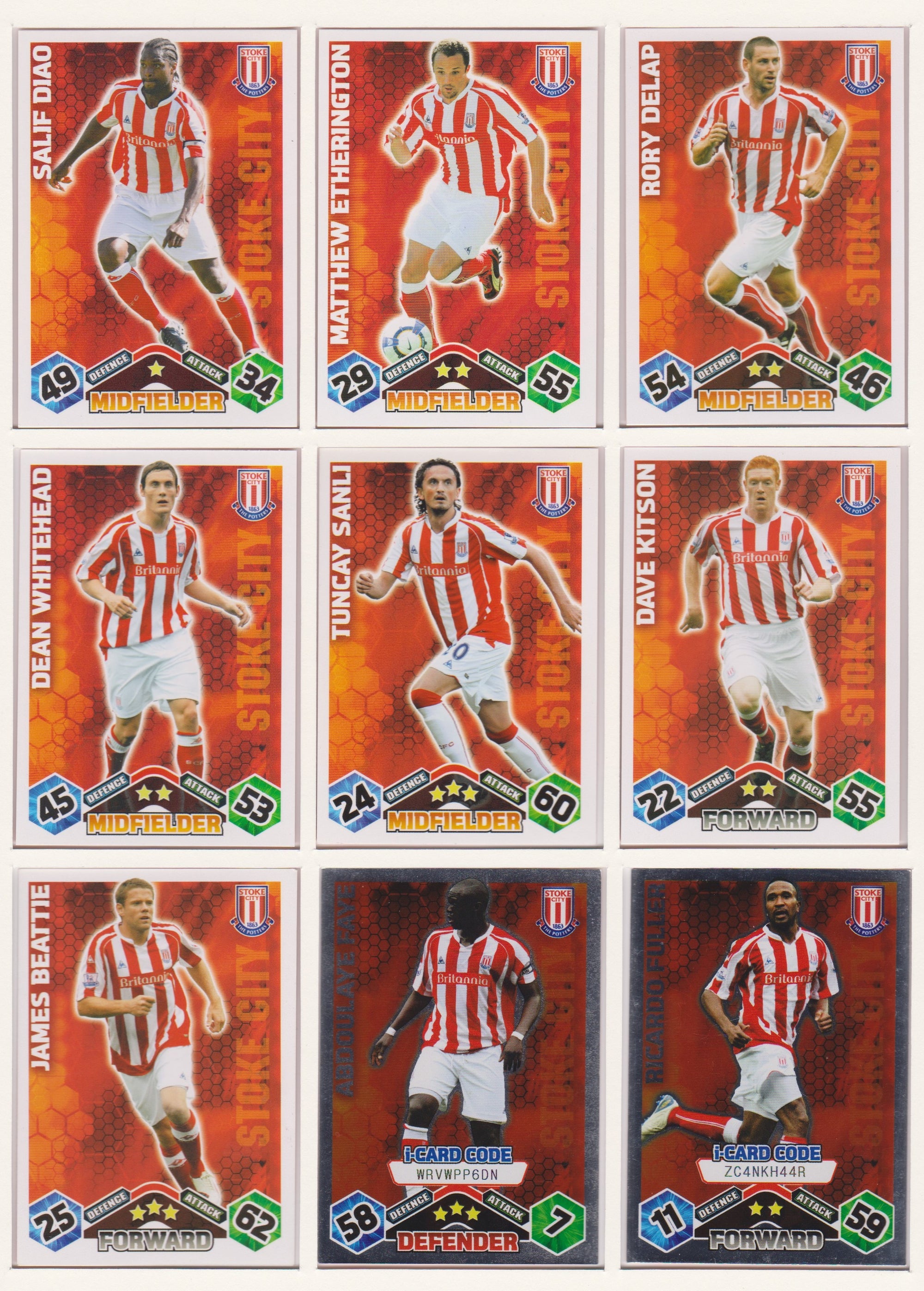 000. STOKE CITY - KOMPLETT SETT MED TOPPS MATCH ATTAX PREMIER LEAGUE 2009/10