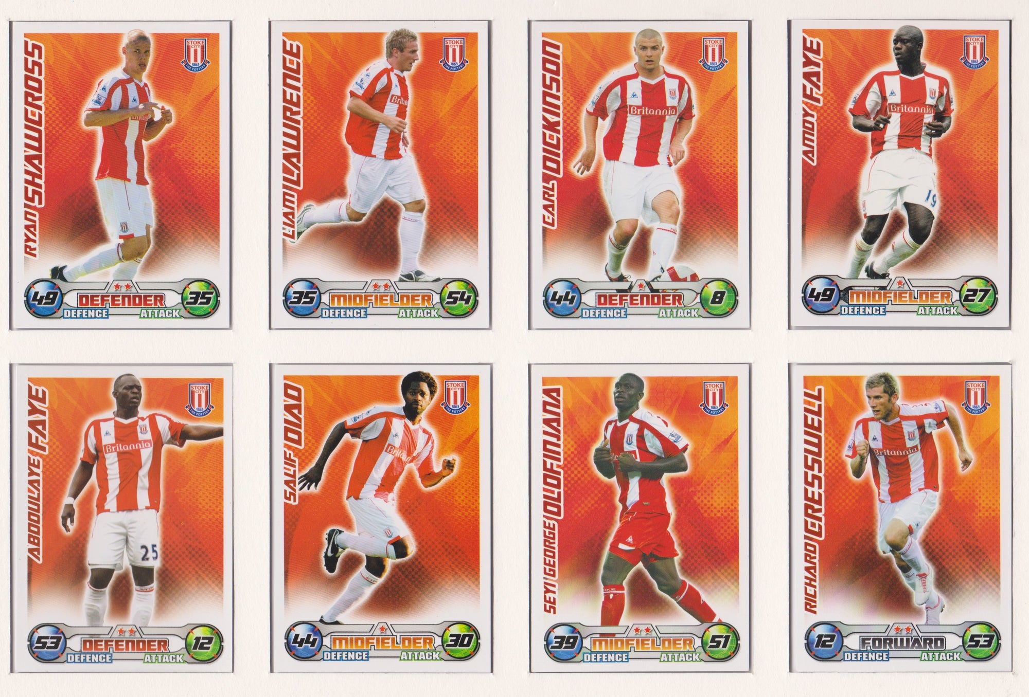 000. STOKE CITY - KOMPLETT MED FOTBALLKORT FRA MATCH ATTAX 2008/09