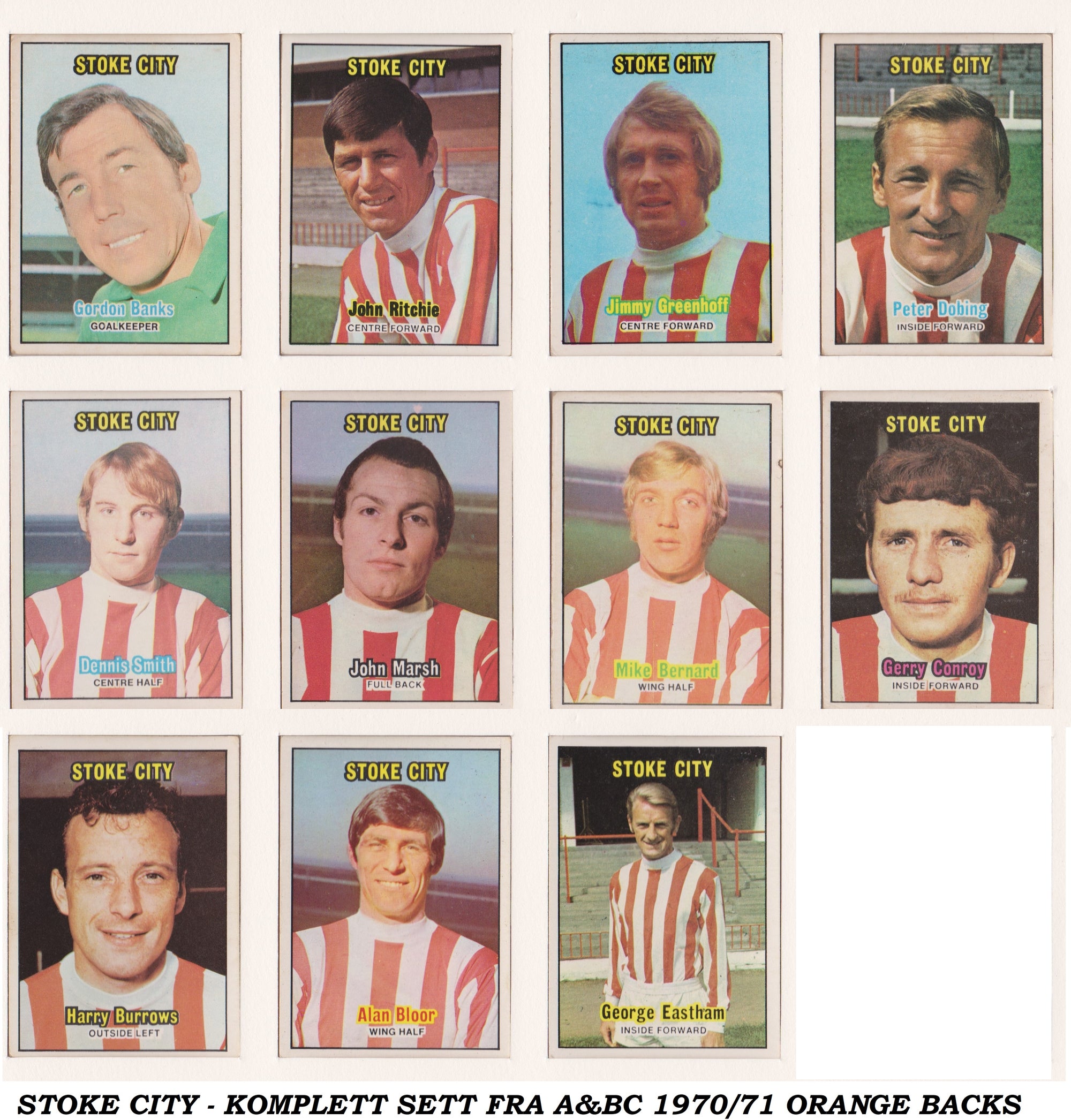 000. STOKE CITY - KOMPLETT SETT FRA A&BC 1970/71 ORANGE BACKS