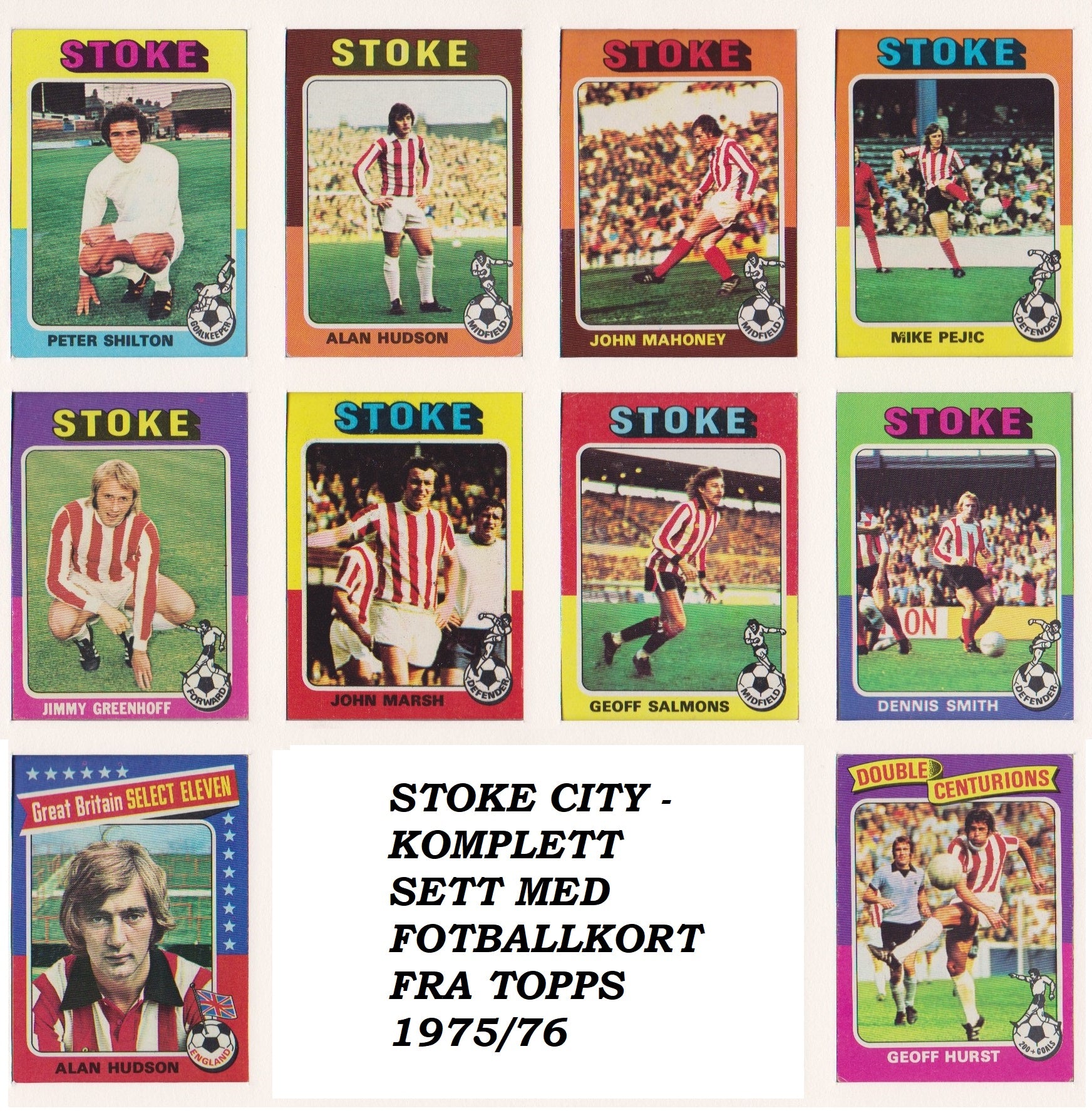 STOKE - KOMPLETT SETT MED FOTBALLKORT FRA TOPPS 1975/76