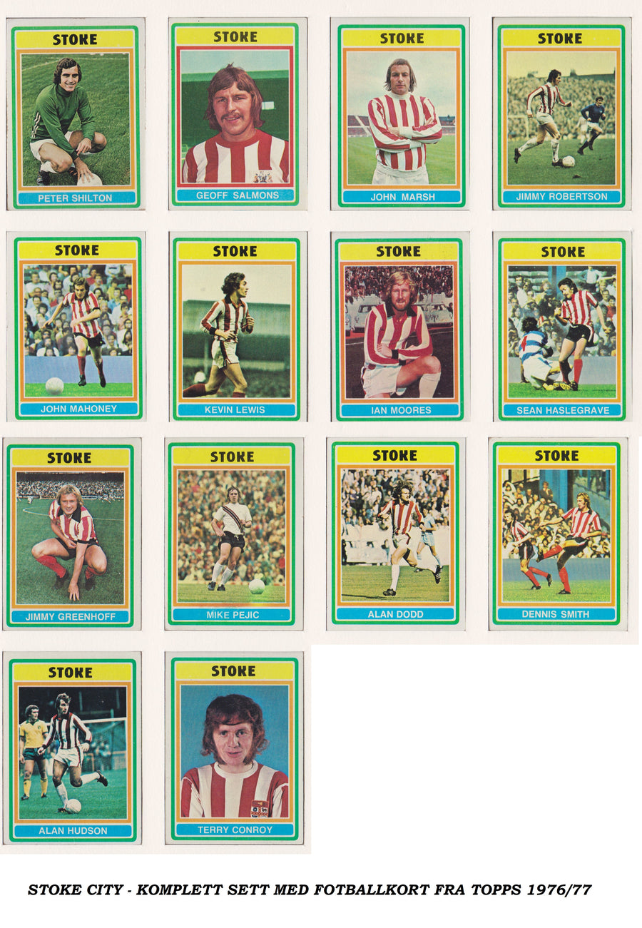 000. STOKE CITY - KOMPLETT SETT MED FOTBALLKORT FRA TOPPS 1976/77