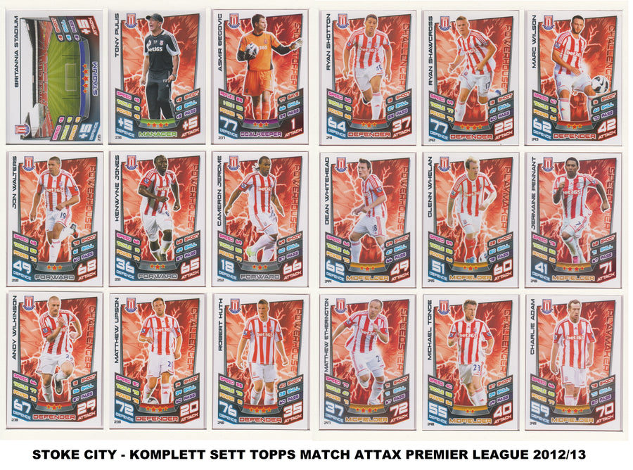 000. STOKE CITY - KOMPLETT SETT MED TOPPS MATCH ATTAX PREMIER LEAGUE 2012/13