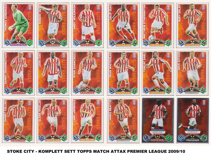 000. STOKE CITY - KOMPLETT SETT MED TOPPS MATCH ATTAX PREMIER LEAGUE 2009/10