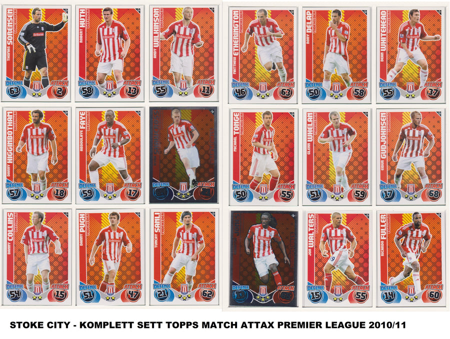 000. STOKE CITY - KOMPLETT SETT MED TOPPS MATCH ATTAX PREMIER LEAGUE 2010/11