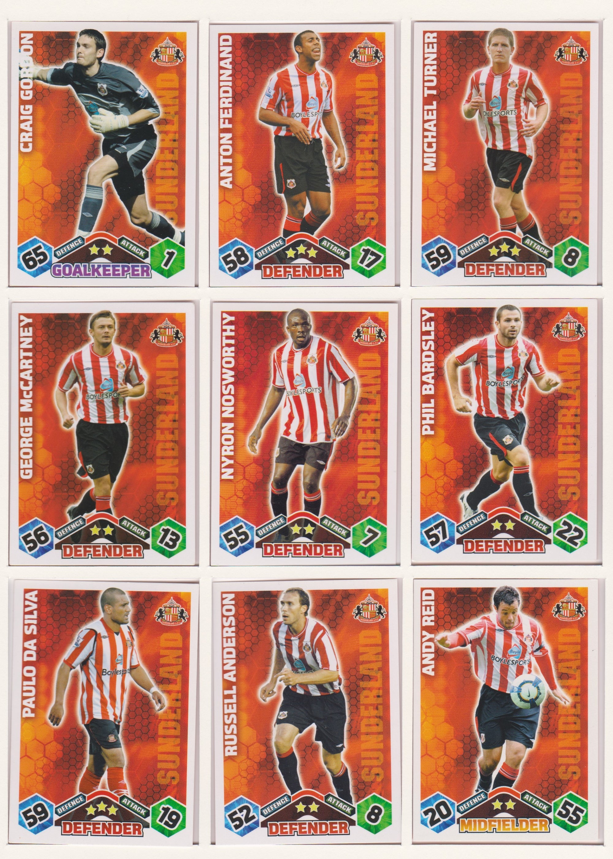 000. SUNDERLAND - KOMPLETT SETT MED TOPPS MATCH ATTAX PREMIER LEAGUE 2009/10
