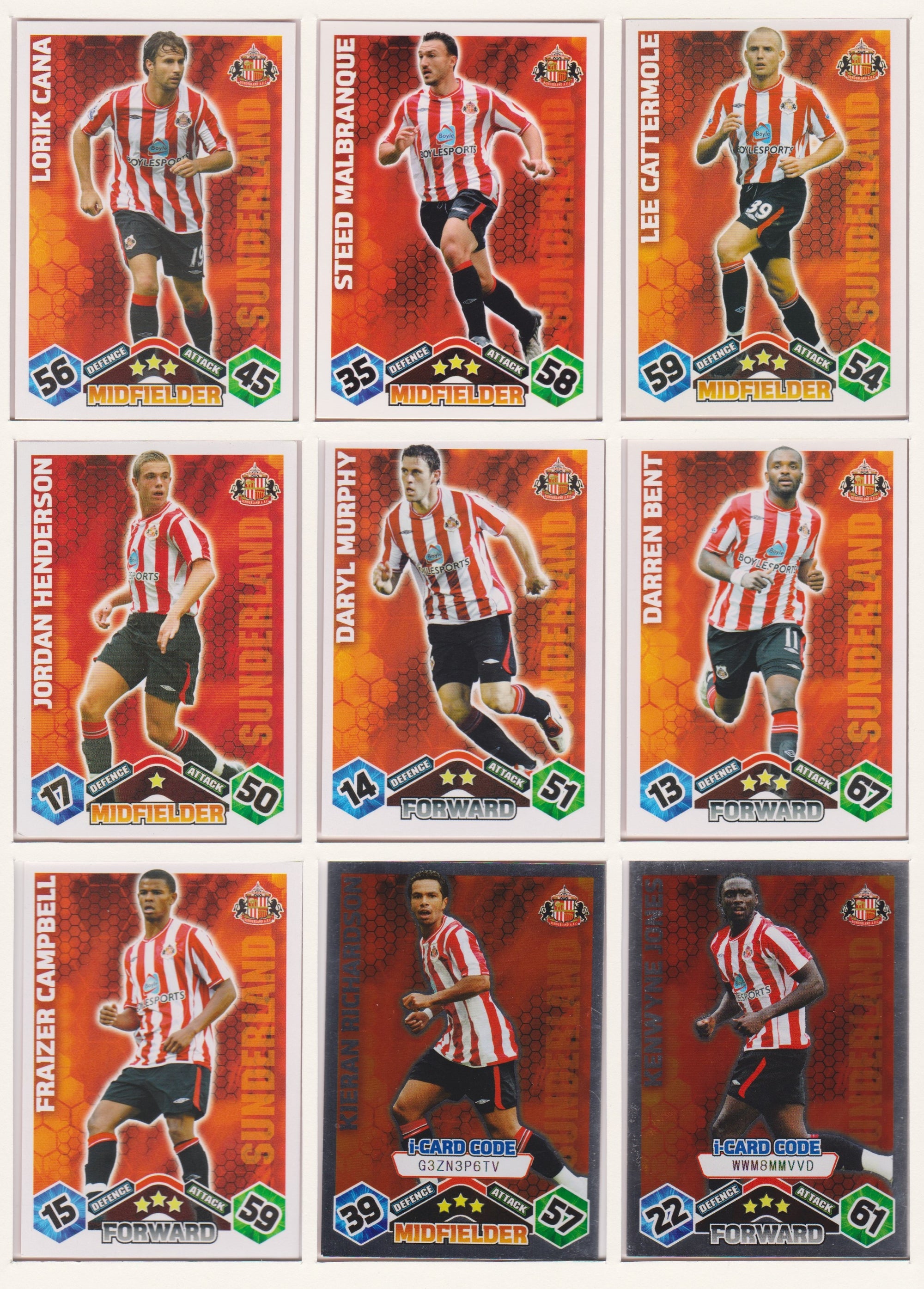 000. SUNDERLAND - KOMPLETT SETT MED TOPPS MATCH ATTAX PREMIER LEAGUE 2009/10